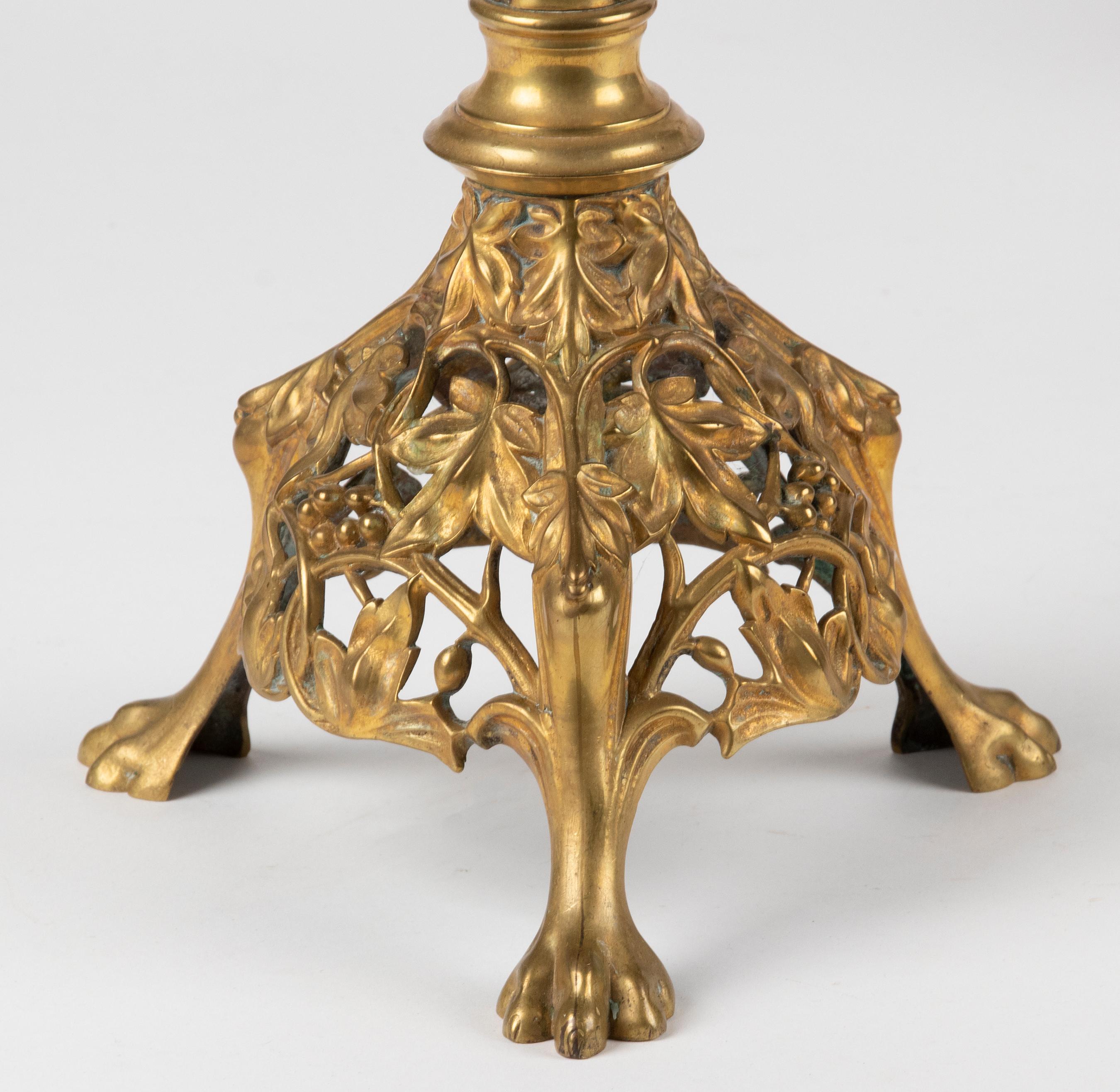 Pair of French Gilt Bronze Candlesticks Gothic Style, End 19th Century 11