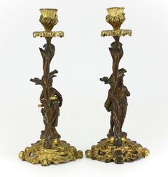 Pair of French Gilt Bronze Candlesticks, Male & Female Musicians, 19th Century