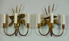Pair of French Gilt-Bronze Cattail Sconces in the Style of Maison Charles