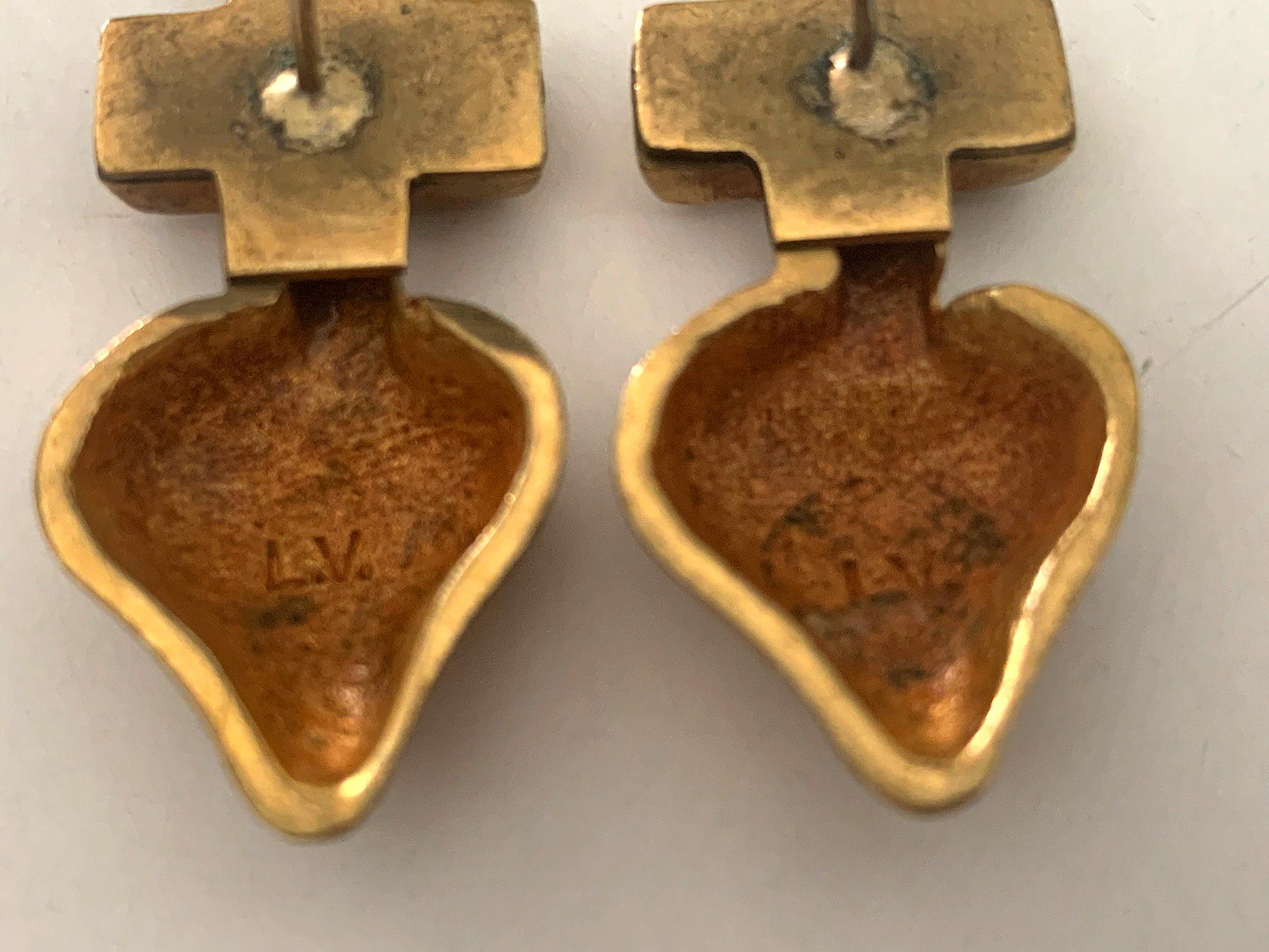Pair of French Gilt Bronze Earrings by Line Vautrin 2