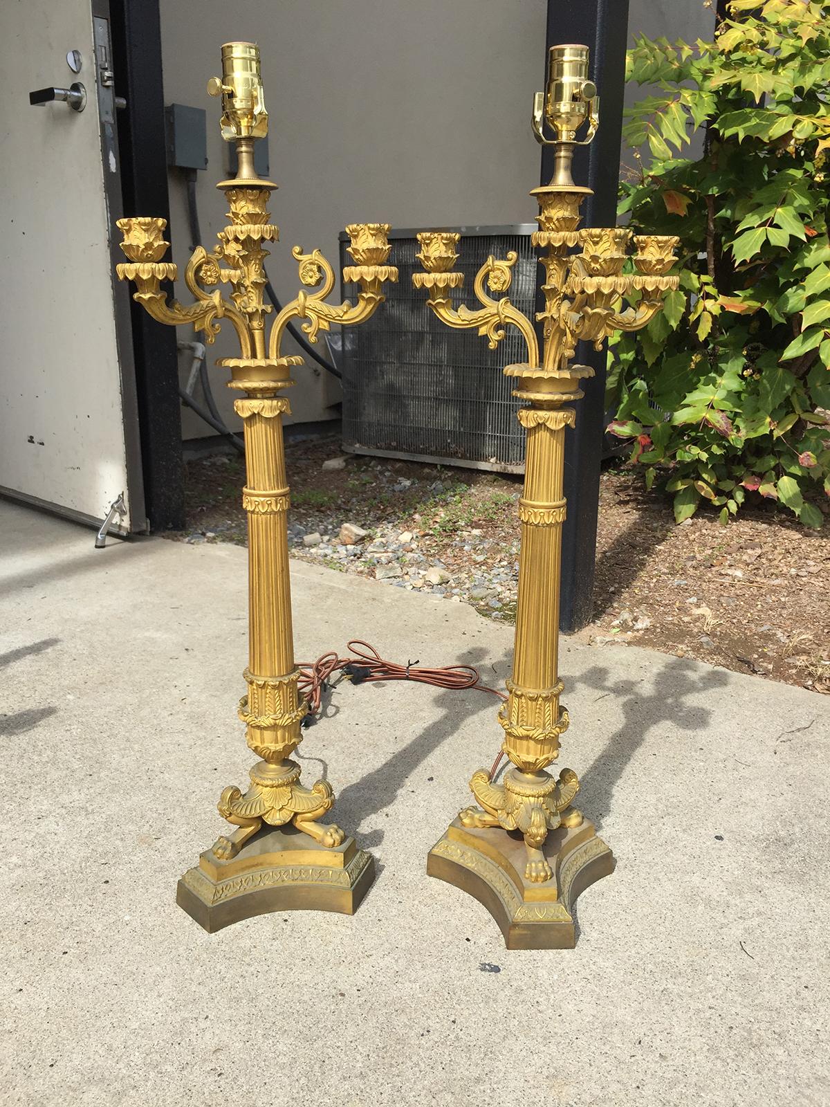 Pair of French gilt bronze Empire candelabras as lamps, circa 1810
new wiring.