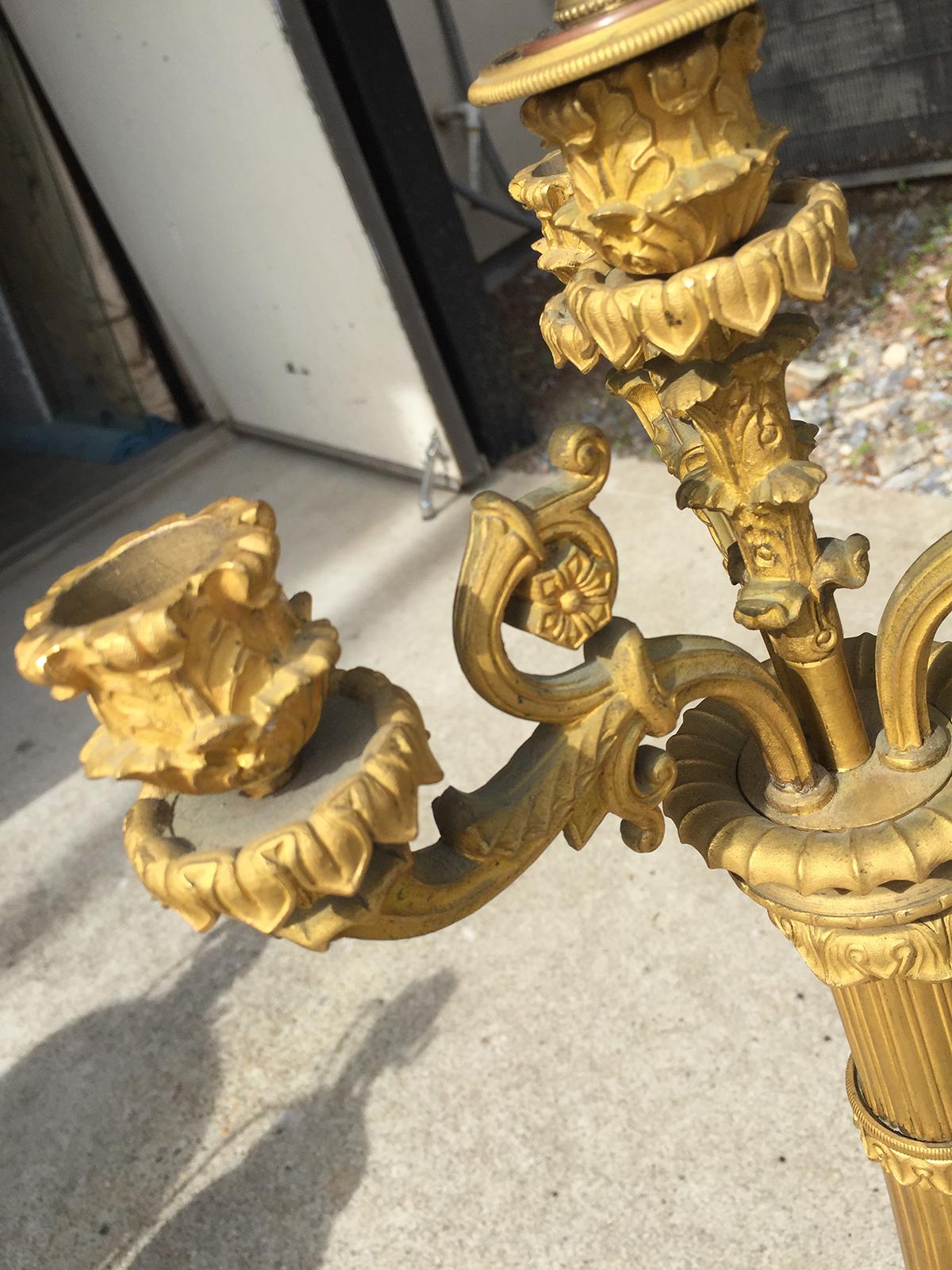 Early 19th Century Pair of French Gilt Bronze Empire Candelabras as Lamps, circa 1810 For Sale