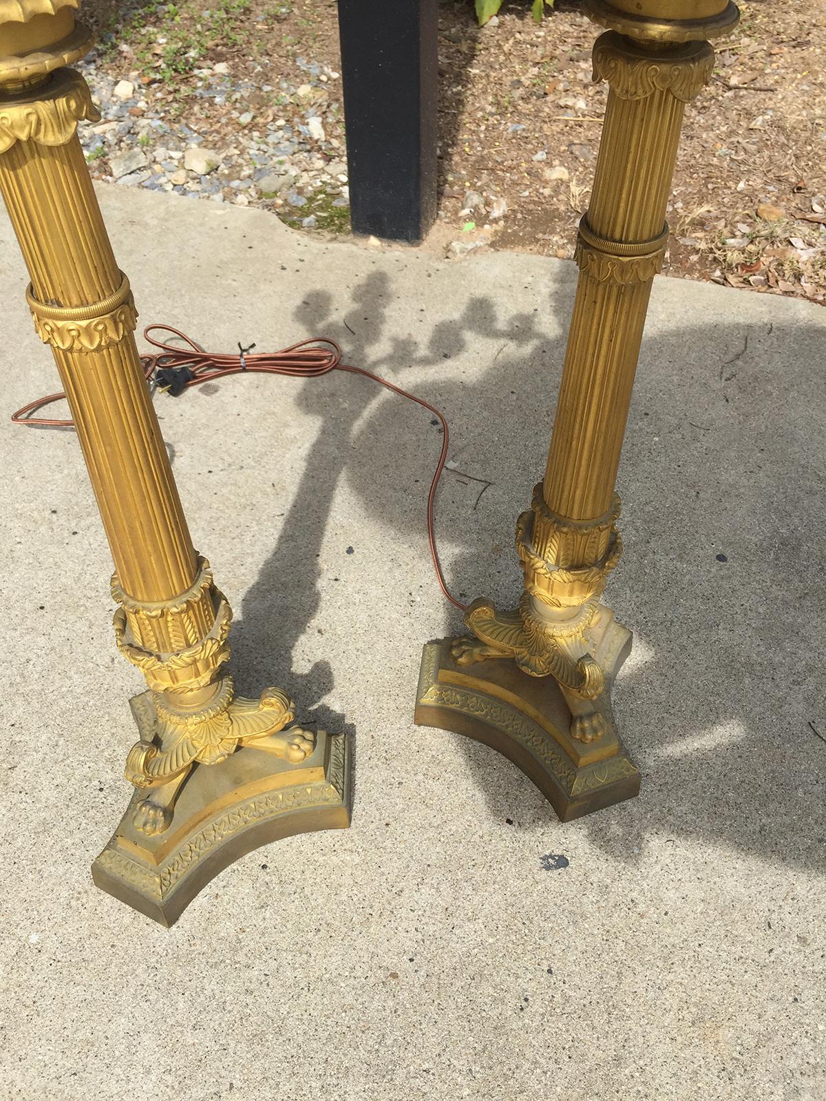 Pair of French Gilt Bronze Empire Candelabras as Lamps, circa 1810 For Sale 1