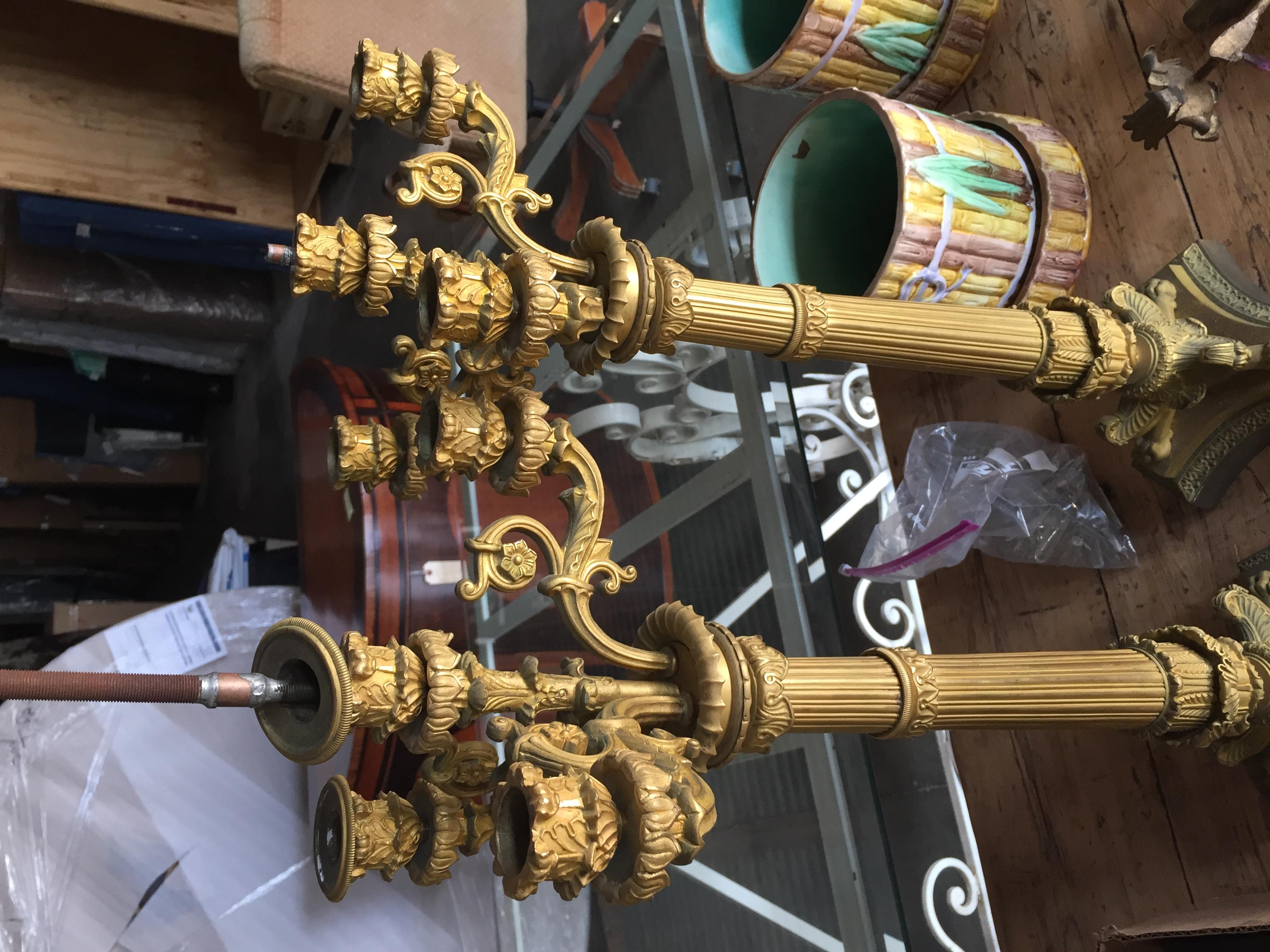 Pair of French Gilt Bronze Empire Candelabras as Lamps, circa 1810 For Sale 3