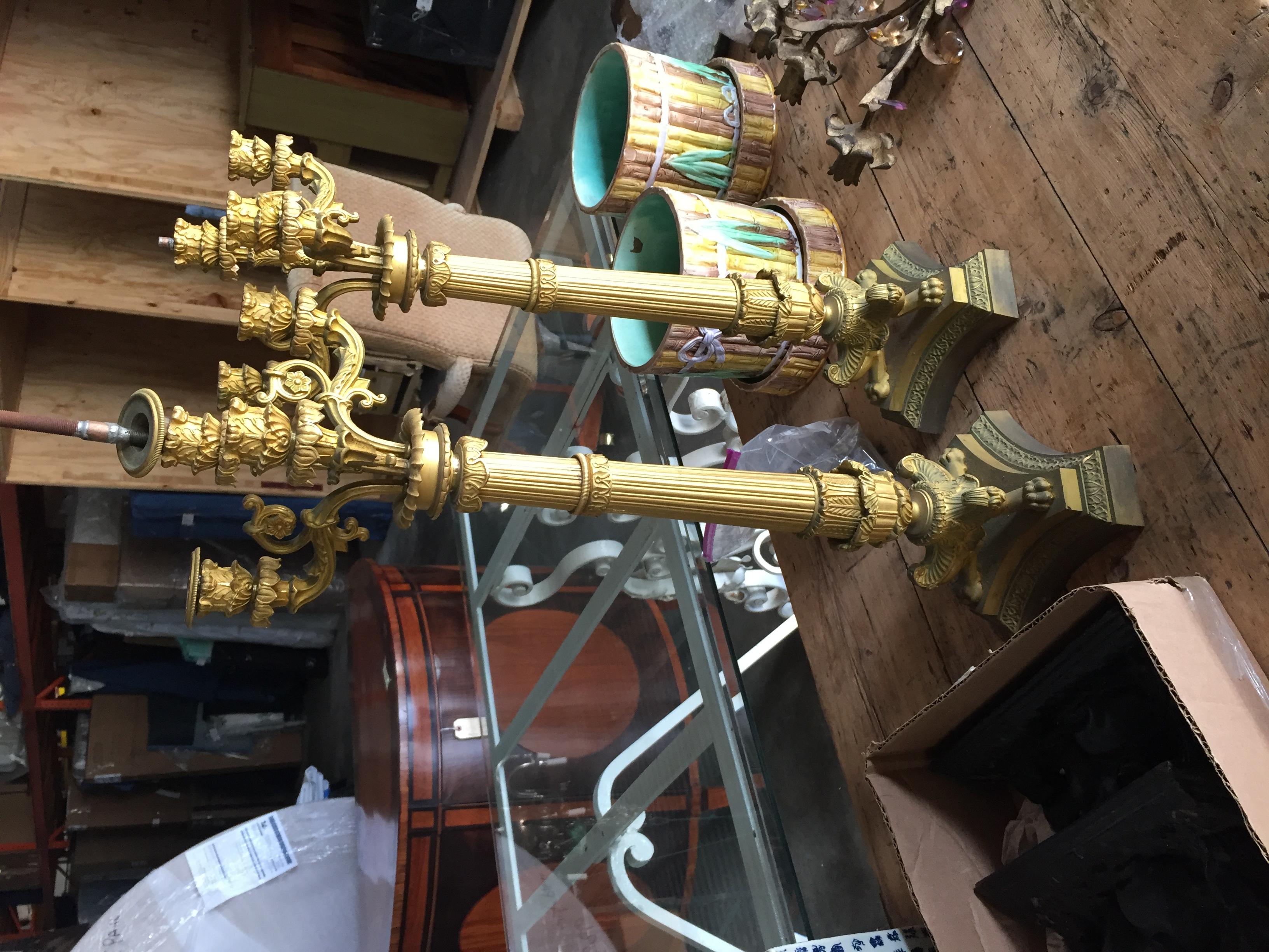Pair of French Gilt Bronze Empire Candelabras as Lamps, circa 1810 For Sale 4