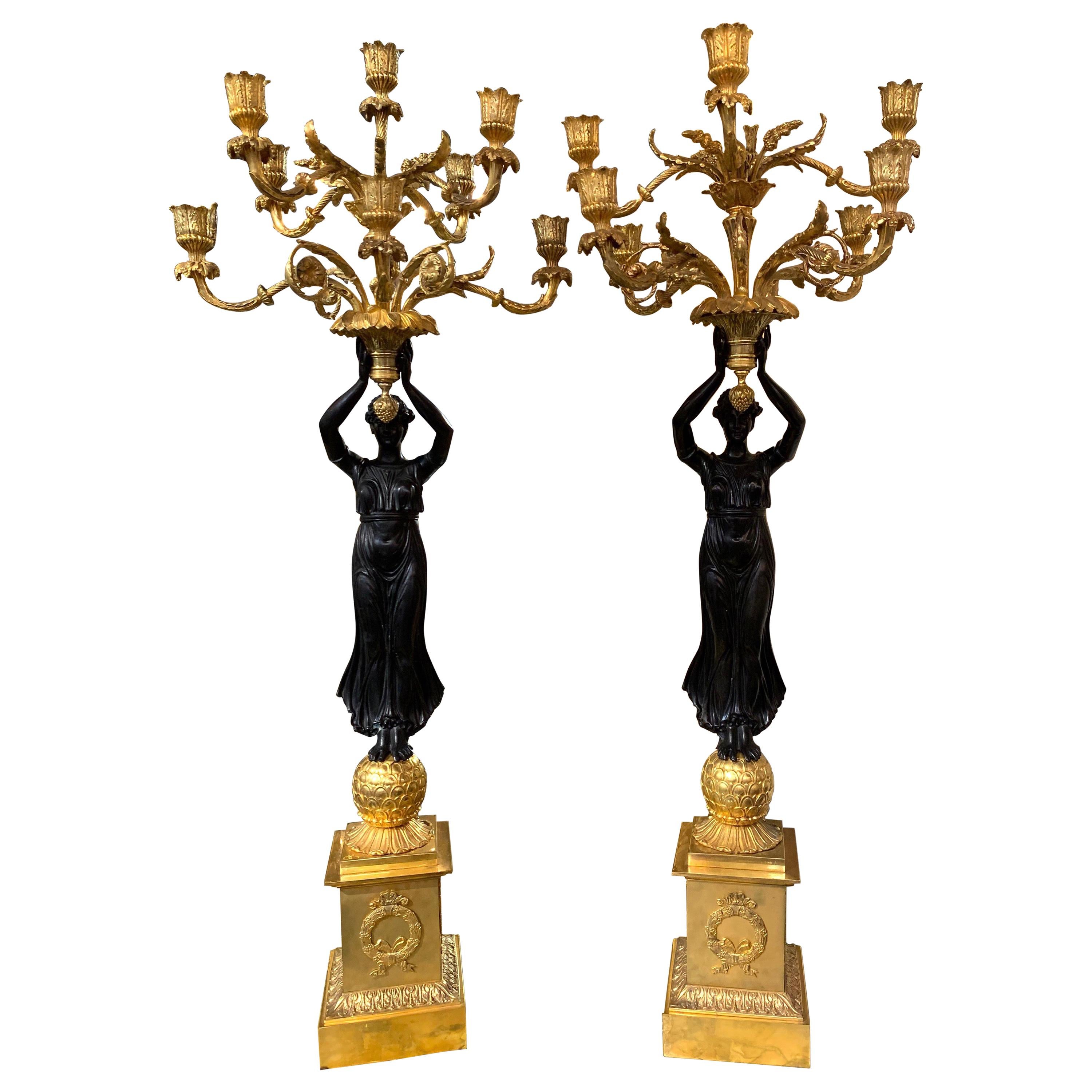 Pair of French Gilt Bronze Figural Candelabra