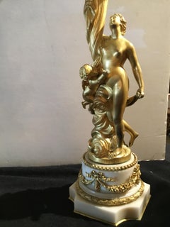 Pair of French Gilt Bronze Figural Candelabra circa 1790 on White Marble Bases