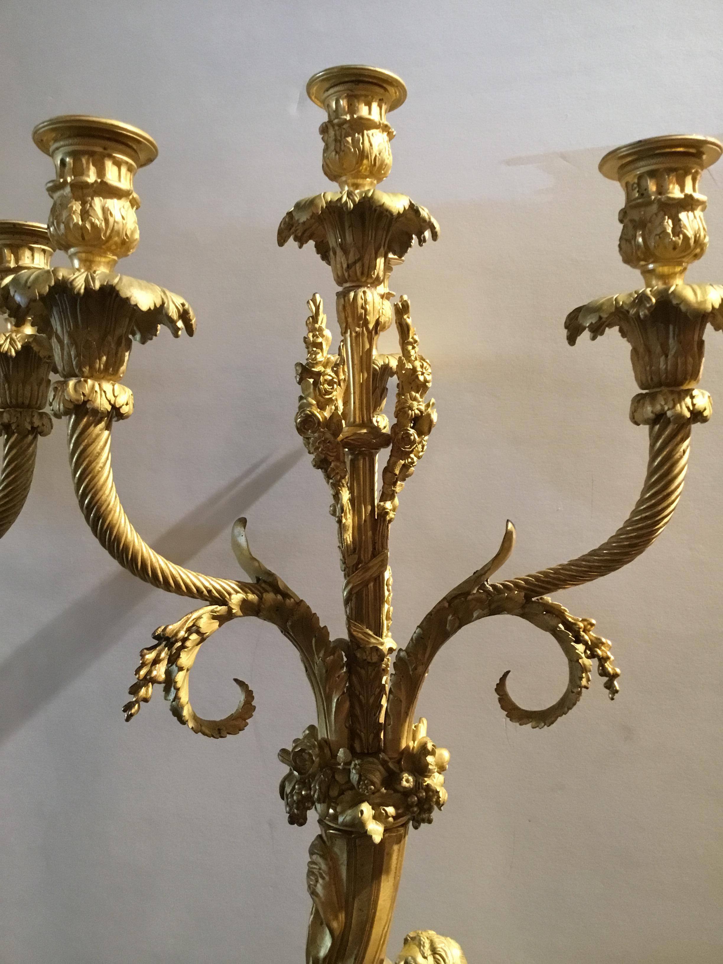 Pair of French Gilt Bronze Figural Candelabra circa 1790 on White Marble Bases 1