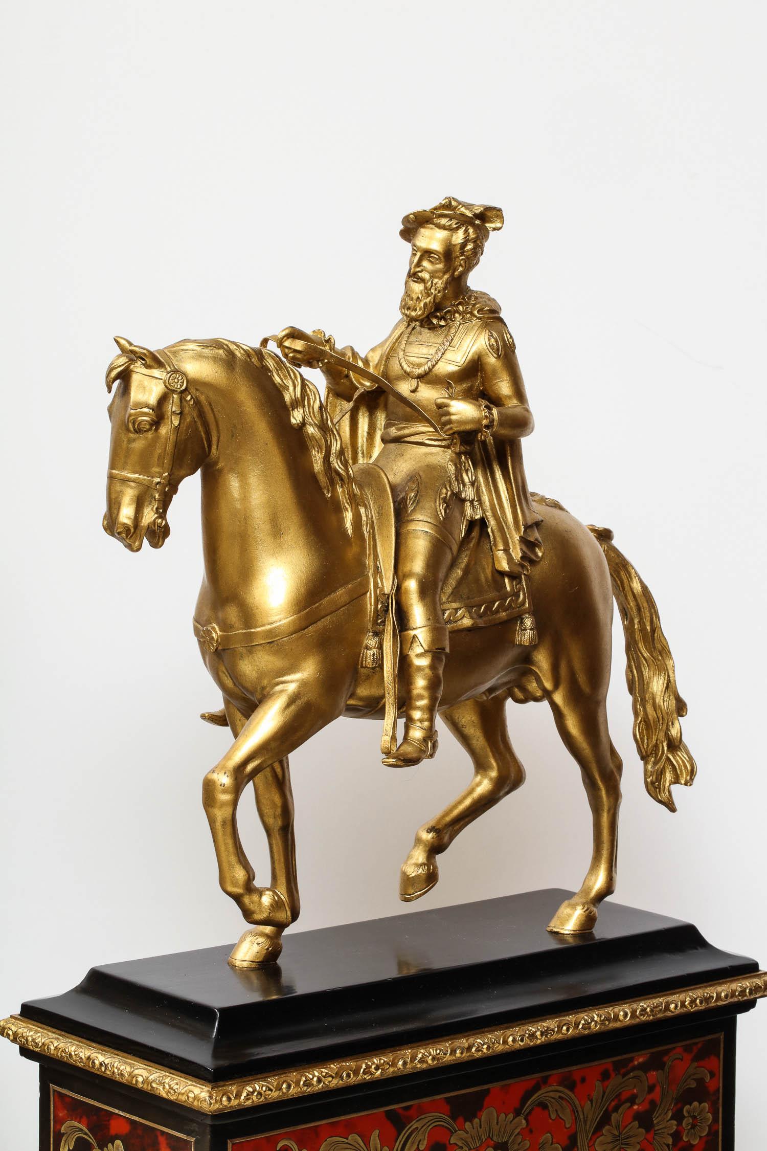 Pair of French Gilt Bronze Horse Riders on Ebony Boulle Bases 5