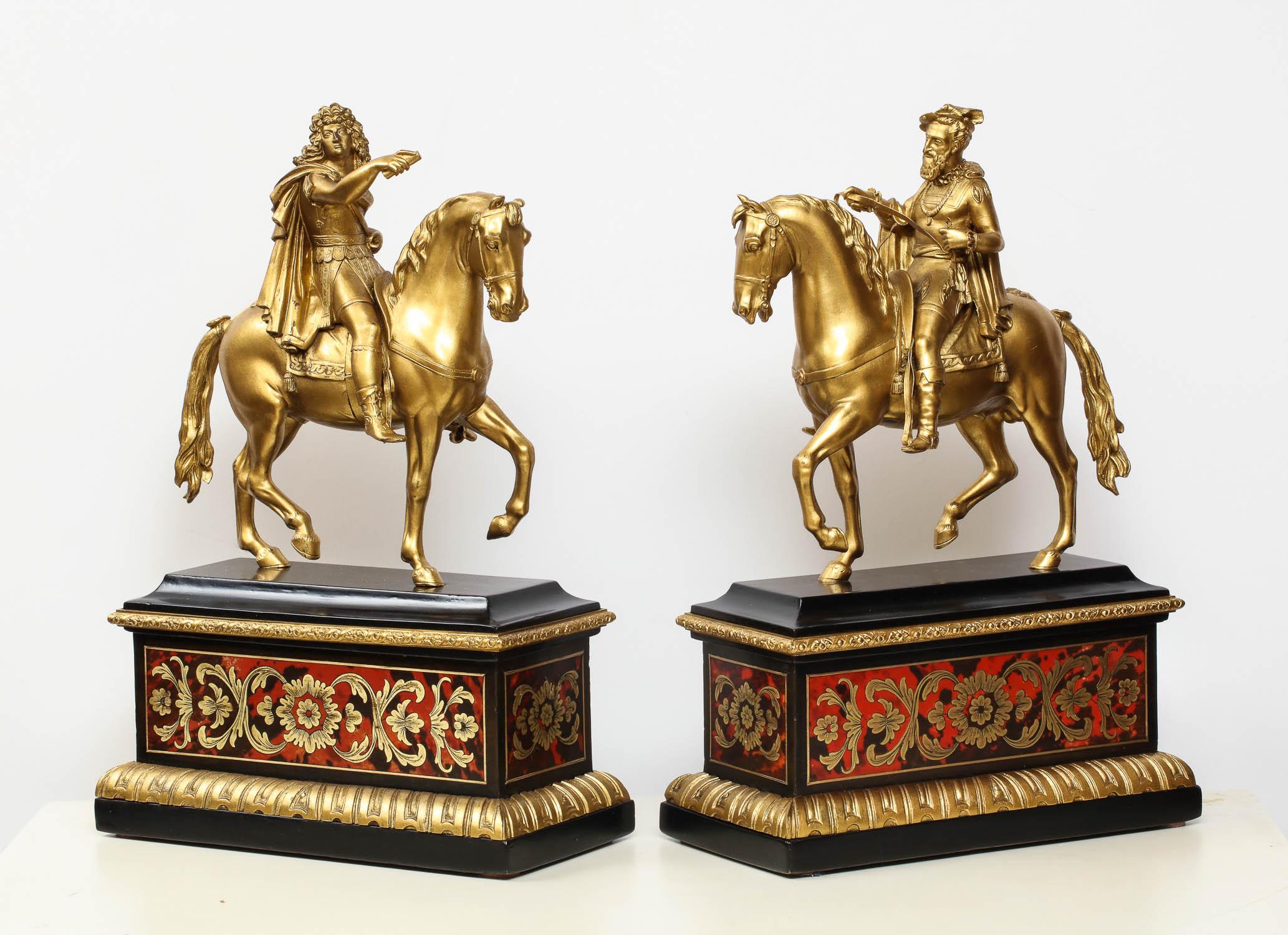 Pair of French Gilt Bronze Horse Riders on Ebony Boulle Bases In Excellent Condition In New York, NY