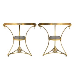 Pair of French Gilt Bronze 
Marble Top Gueridon Tables, Probably 19th Century