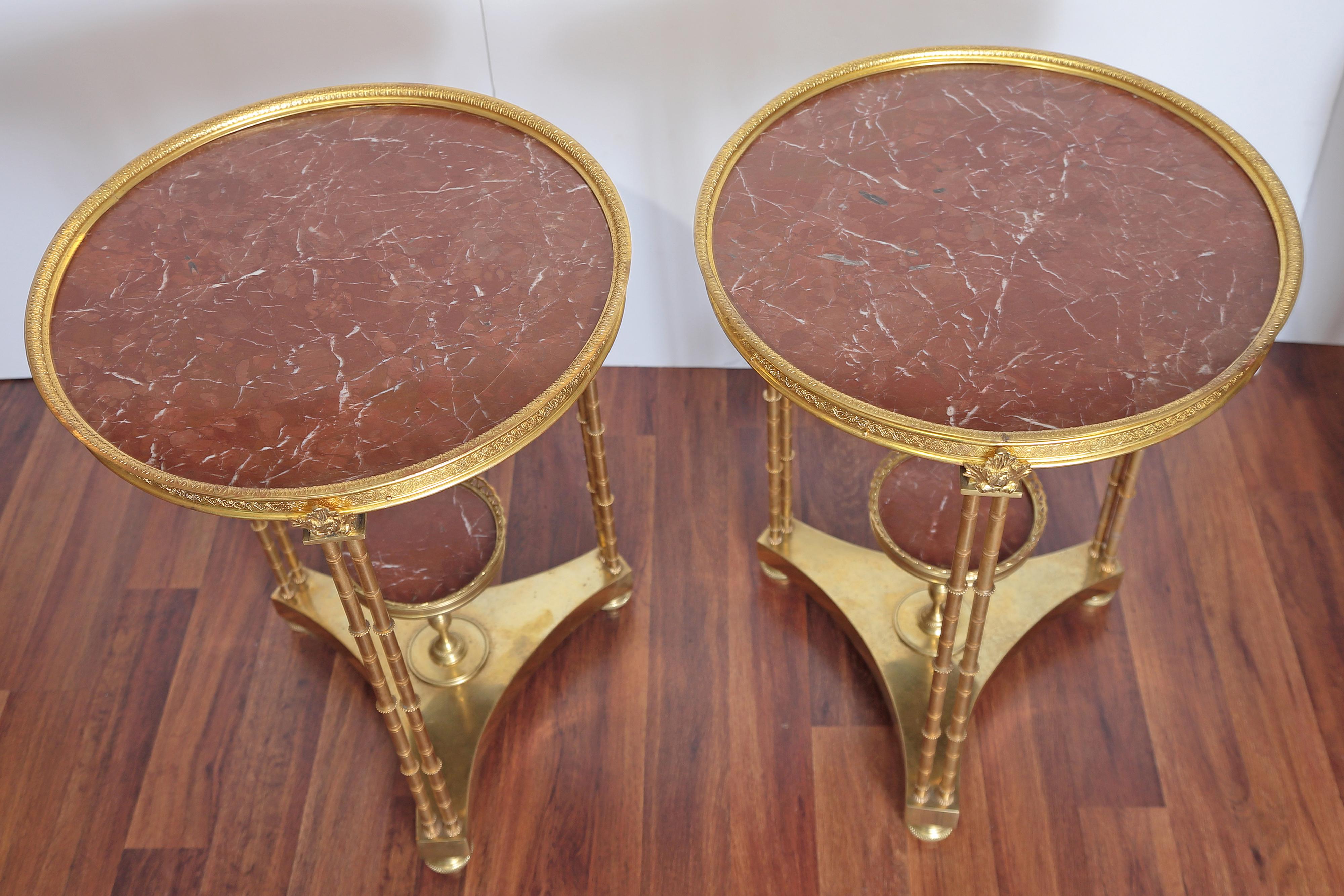 Louis XVI Pair of French Gilt Bronze Marble-Top Guéridons in the Style of Adam Weisweiler