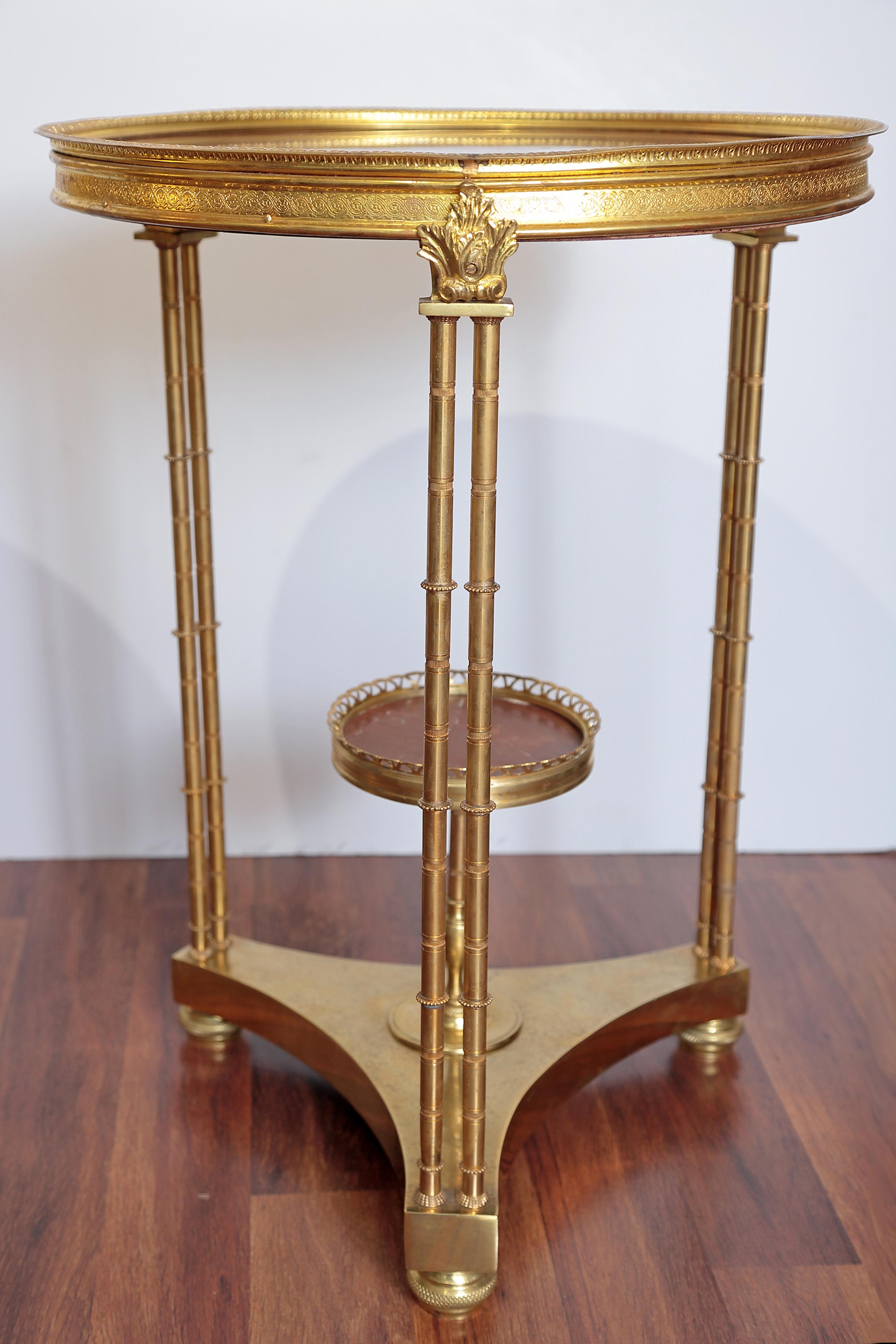 Pair of French Gilt Bronze Marble-Top Guéridons in the Style of Adam Weisweiler In Good Condition In Dallas, TX