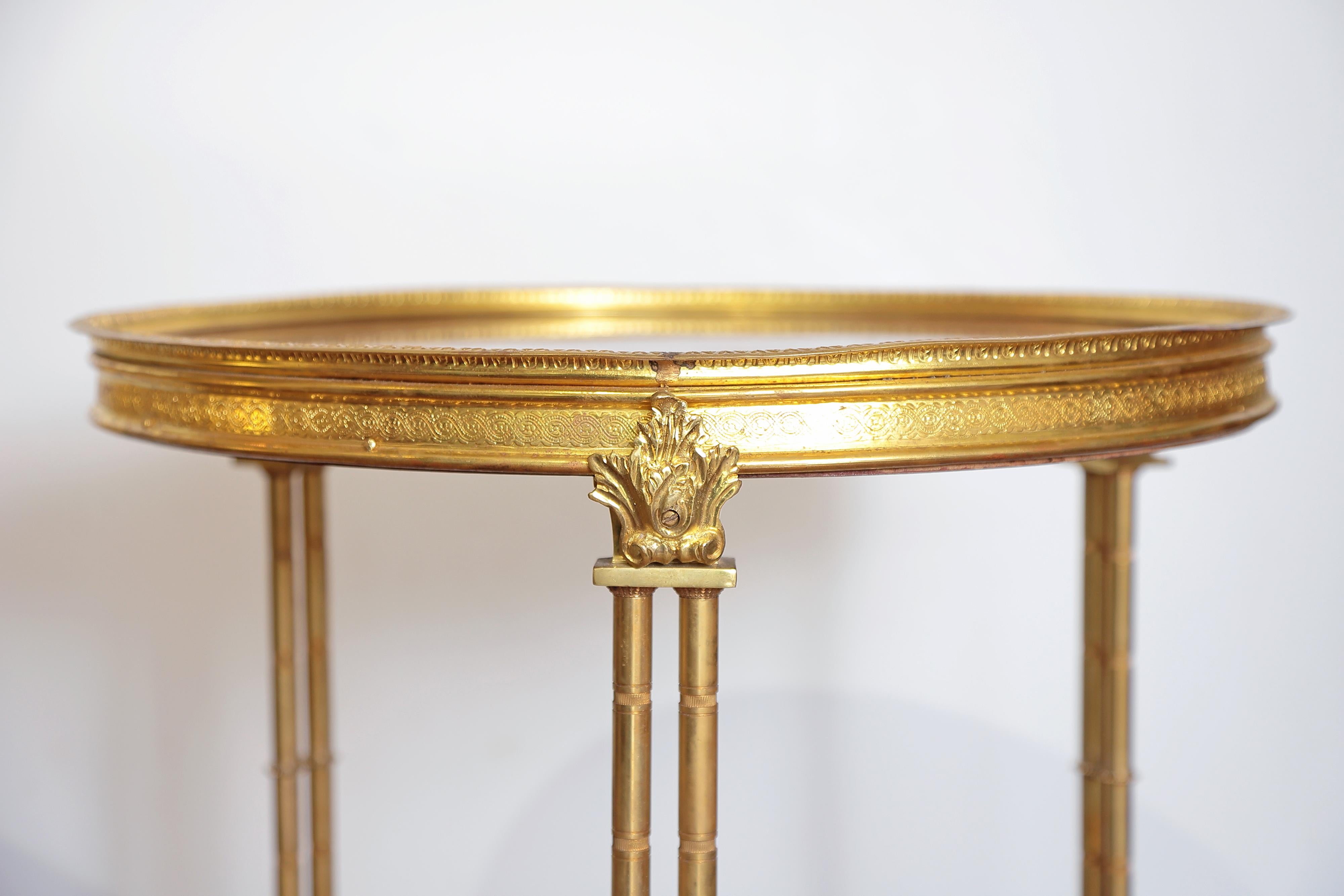 20th Century Pair of French Gilt Bronze Marble-Top Guéridons in the Style of Adam Weisweiler