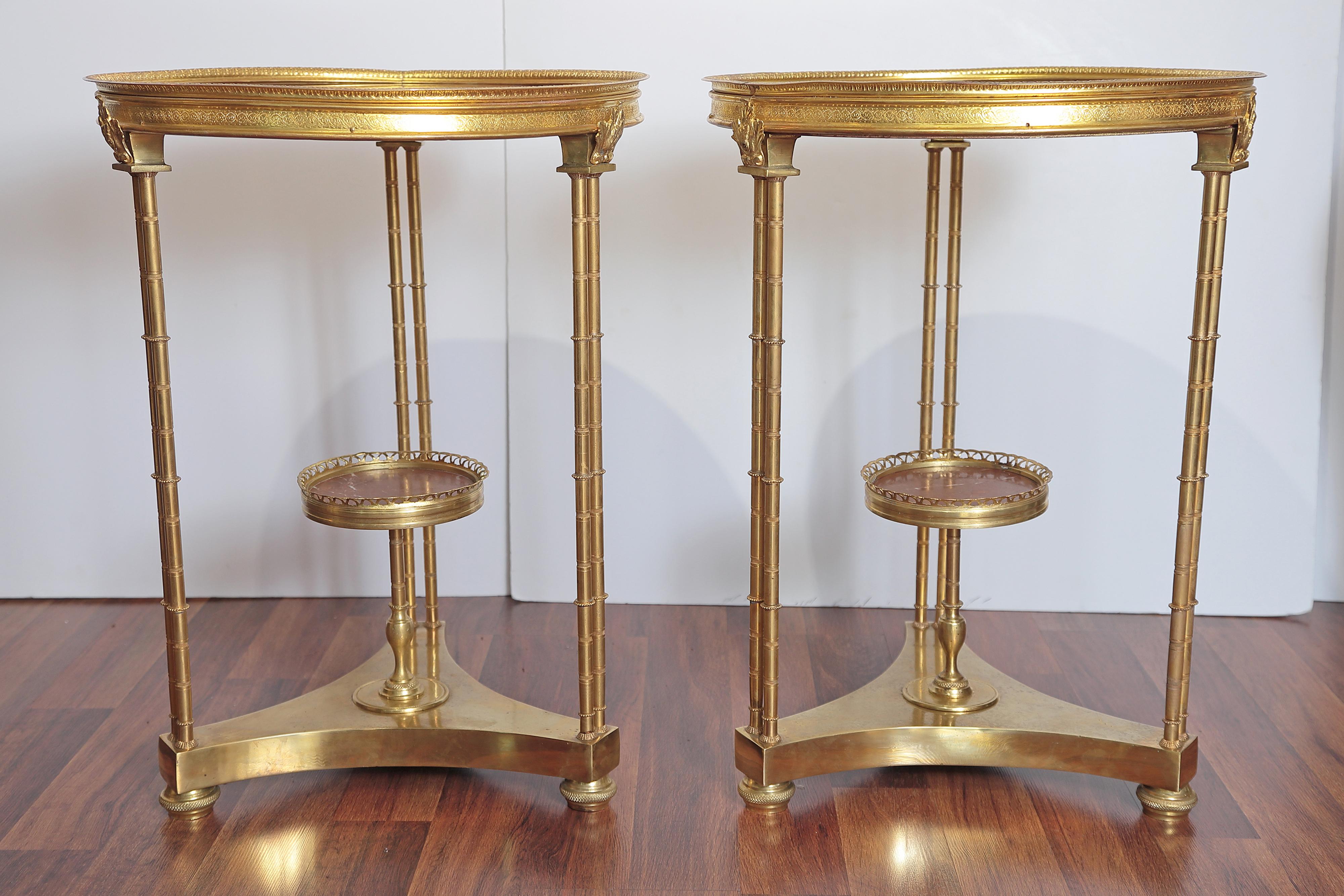 Pair of French Gilt Bronze Marble-Top Guéridons in the Style of Adam Weisweiler 1