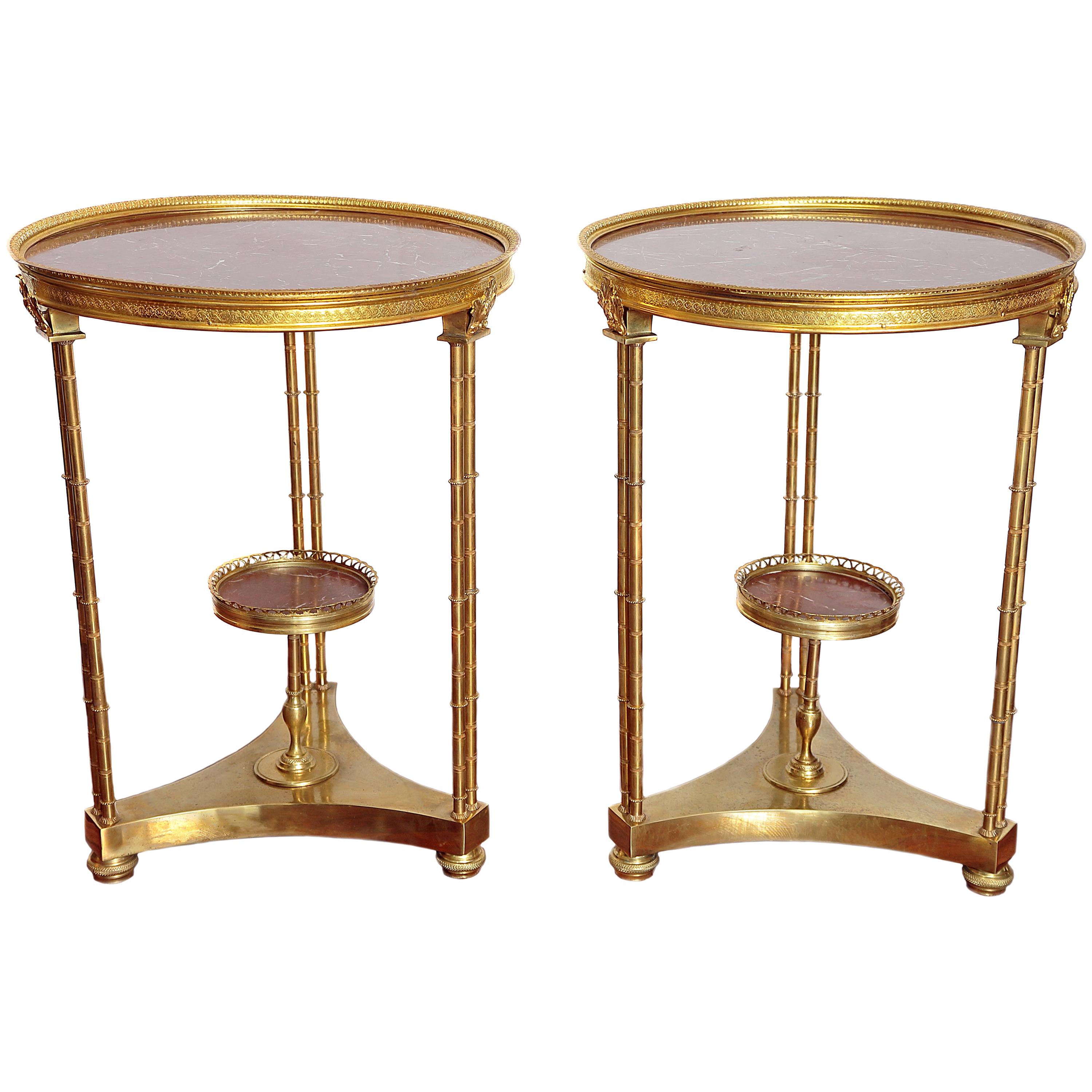 Pair of French Gilt Bronze Marble-Top Guéridons in the Style of Adam Weisweiler