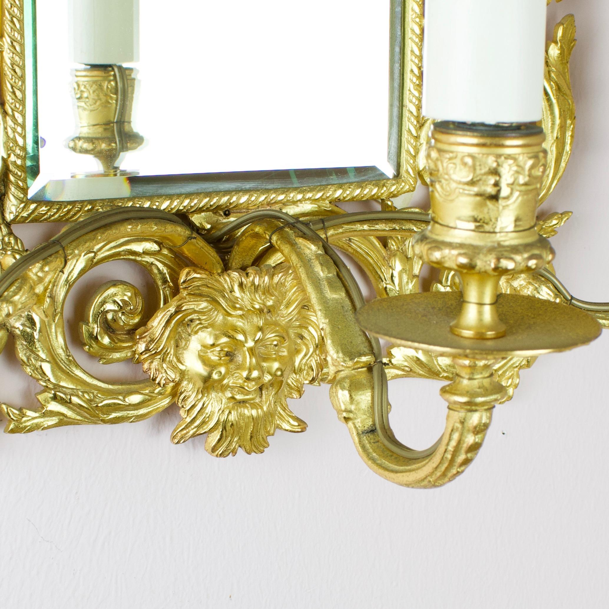 Pair of French Gilt Bronze Mirrored Louis XIV Wall Lights, Late 19th Century In Good Condition In Berlin, DE