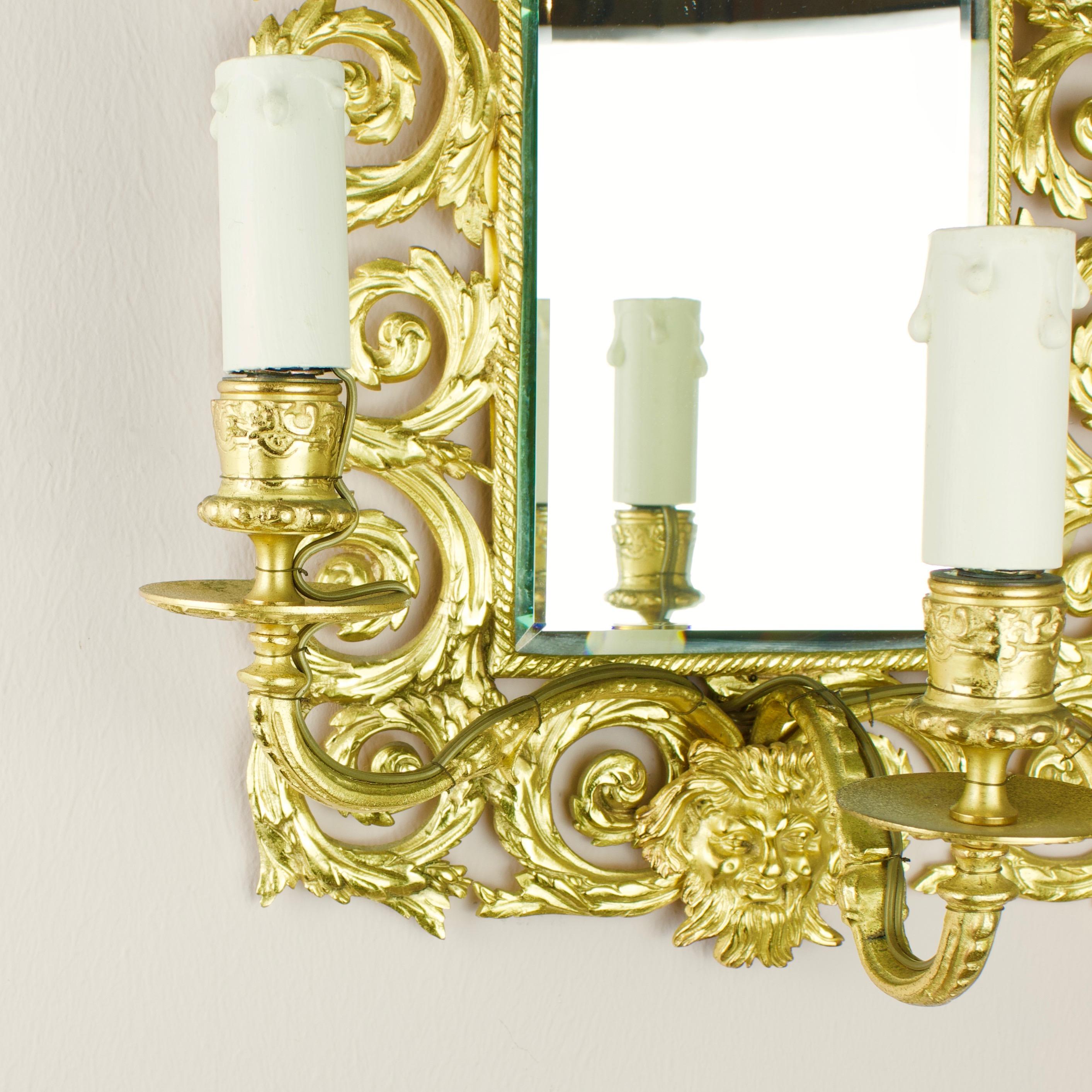 Pair of French Gilt Bronze Mirrored Louis XIV Wall Lights, Late 19th Century 1