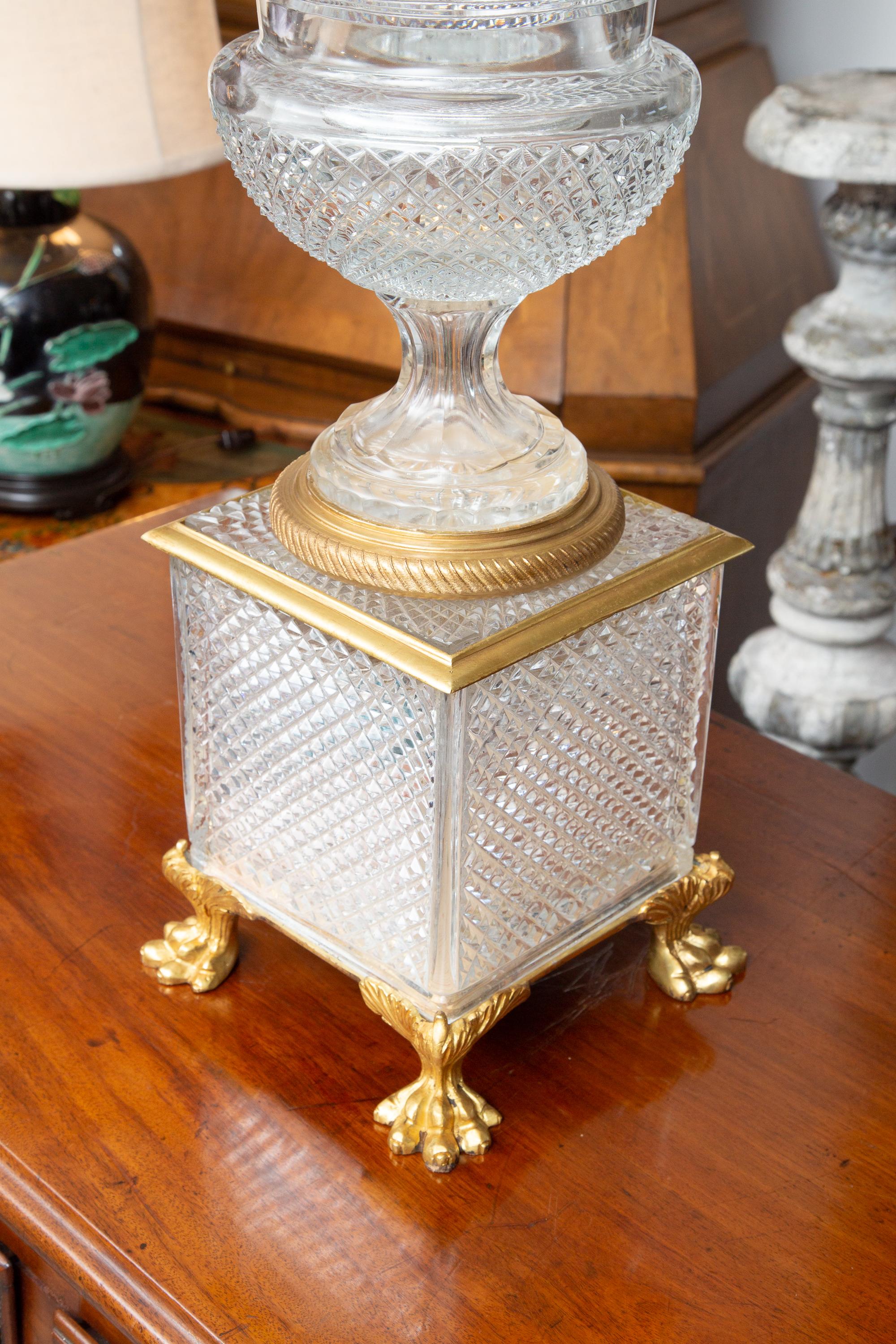 Pair of French Gilt Bronze Mounted Crystal Urns 3