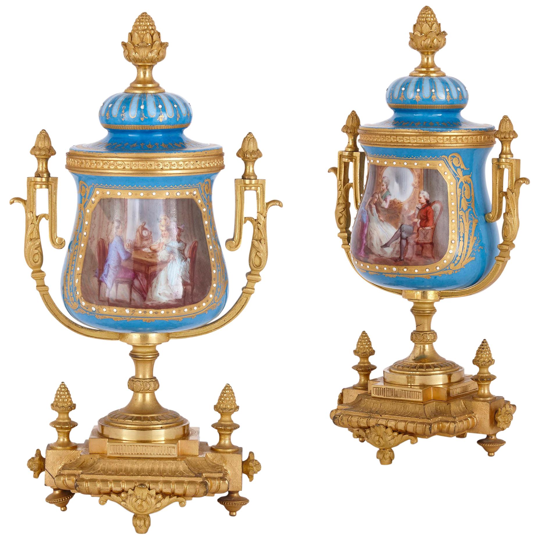 Pair of French Gilt Bronze Mounted Porcelain Vases For Sale