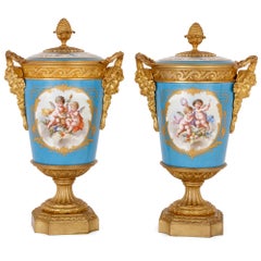 Pair of French Gilt Bronze Mounted Sèvres Style Porcelain Vases