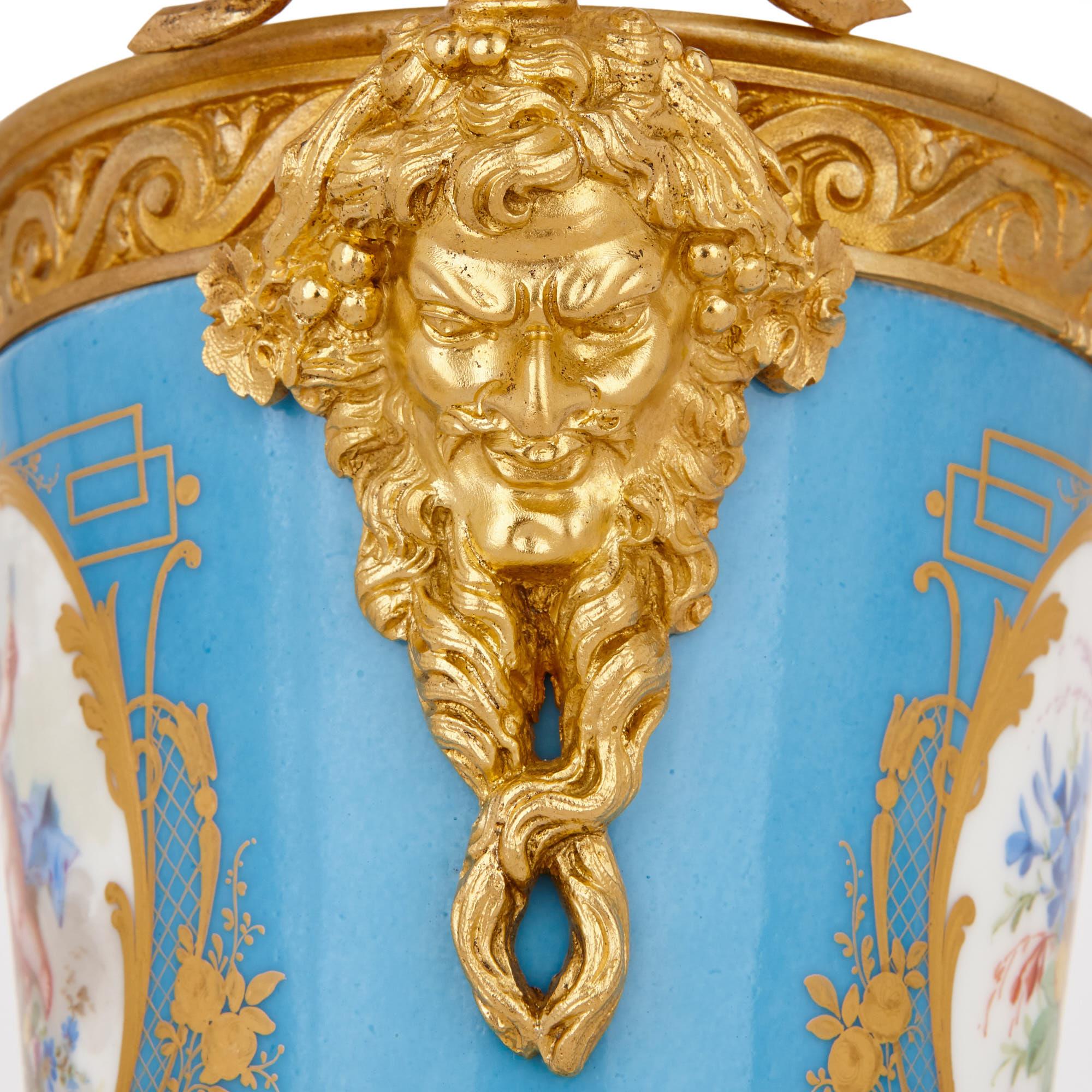 Pair of French Gilt Bronze Mounted Sèvres Style Porcelain Vases In Good Condition For Sale In London, GB