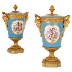 Pair of French Gilt Bronze Mounted Sèvres Style Porcelain Vases