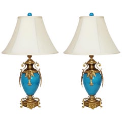 Pair of French Gilt Bronze-Mounted Turquoise Blue Porcelain Table Lamps