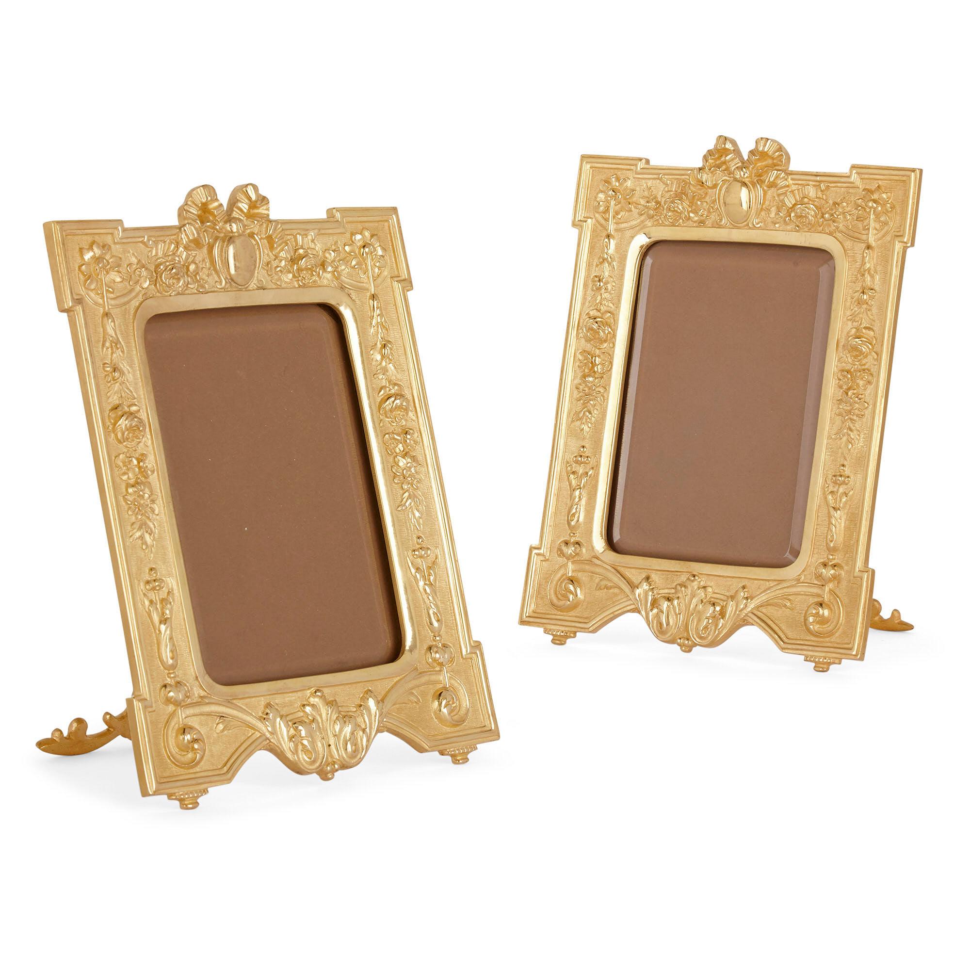 20th Century Pair of French Gilt Bronze Photograph Frames in the Neoclassical Style