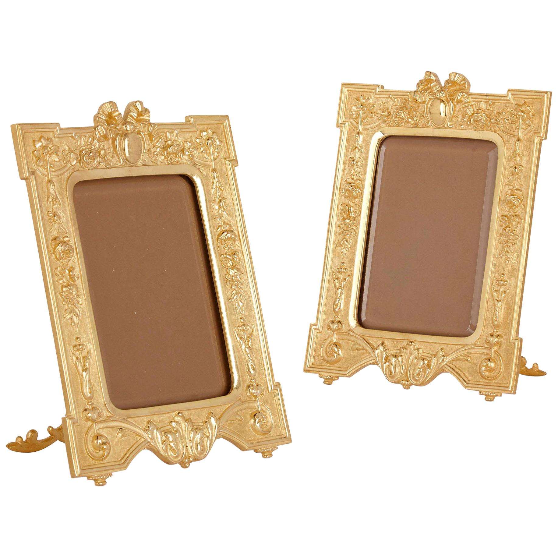 Pair of French Gilt Bronze Photograph Frames in the Neoclassical Style