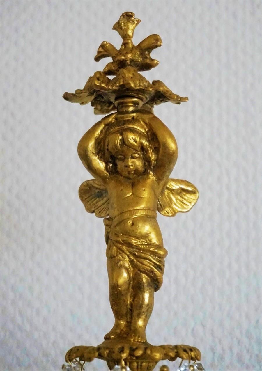 Pair of French Gilt Bronze Putti Three-Arm Wall Sconces, Early 19th Century 3