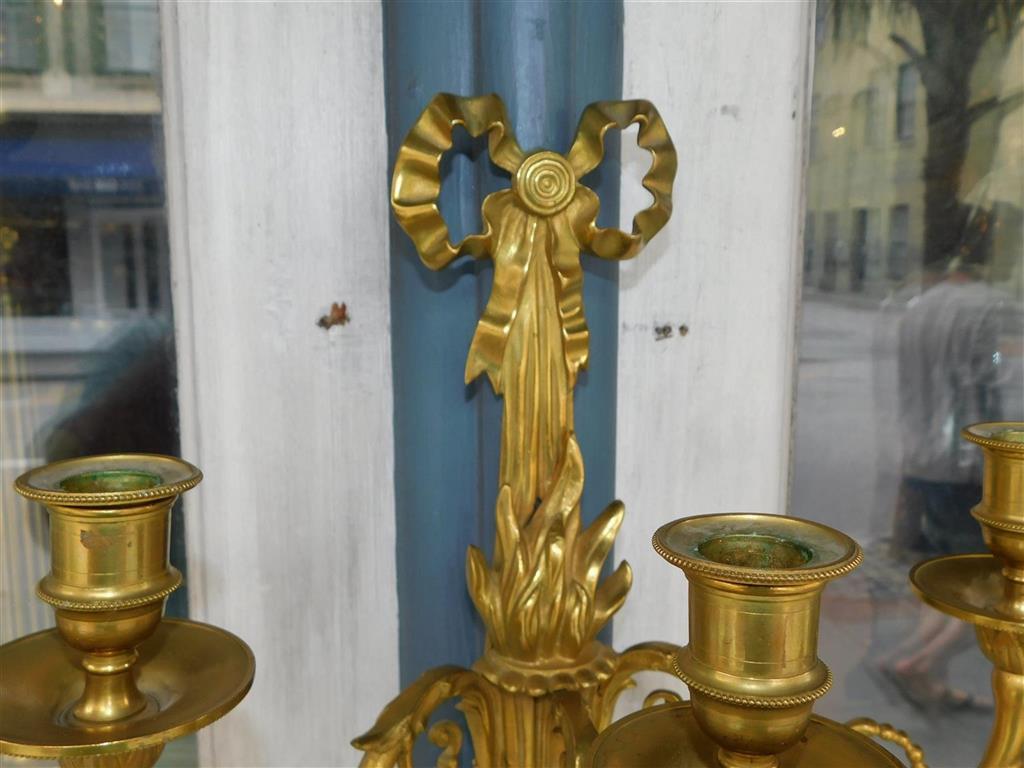 Pair of French Gilt Bronze Ribbon & Foliage Three Arm Wall Sconces, Circa 1820 For Sale 10
