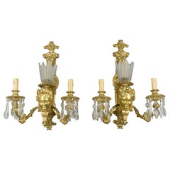 Antique Pair of French Gilt Bronze Sconces