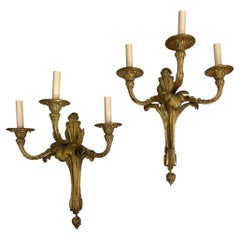 Coppia di applique francesi in bronzo dorato