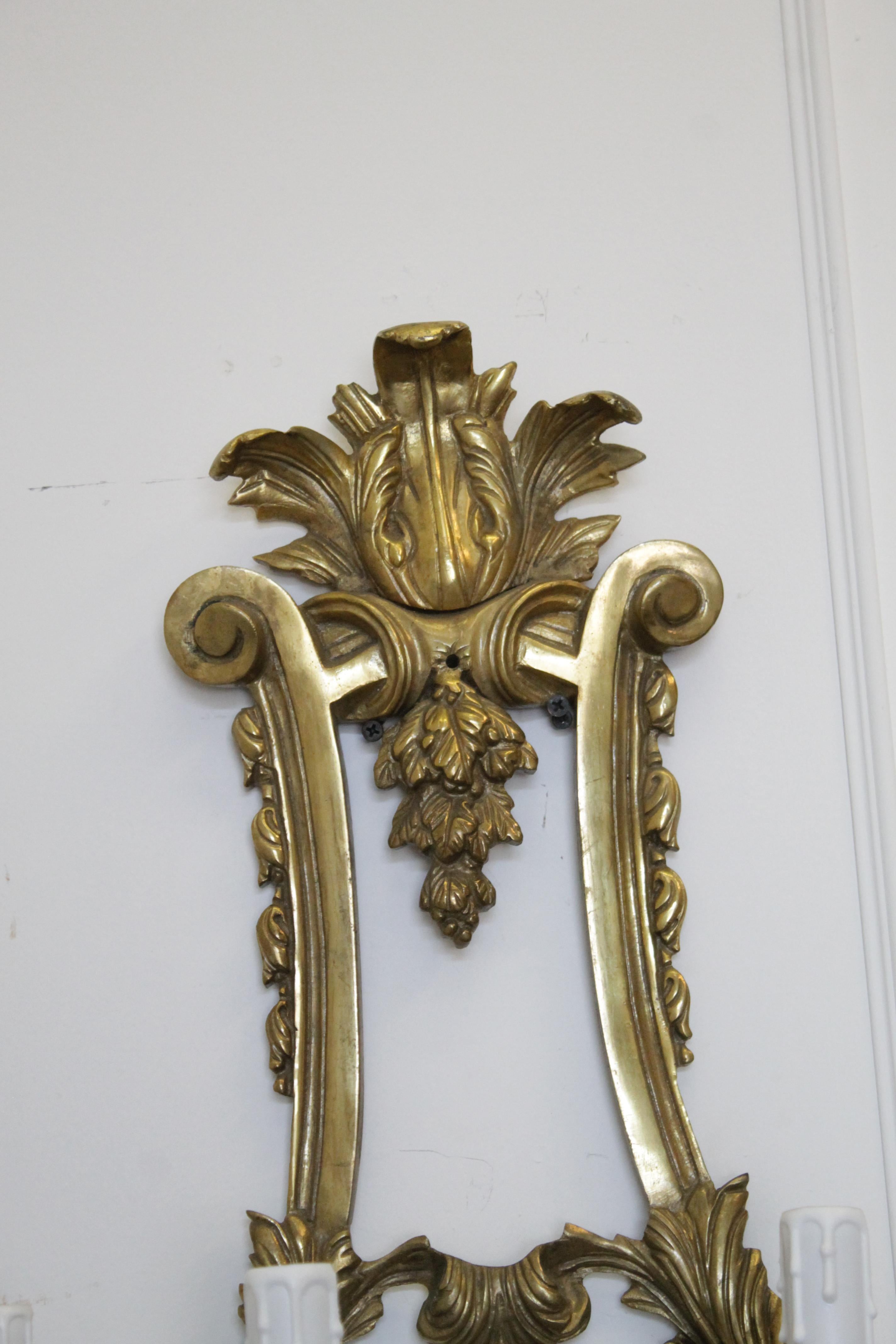 20th Century Pair of French Gilt Bronze Sconces with Crystals