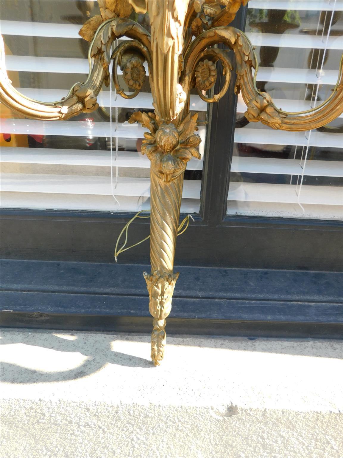 Pair of French Gilt Bronze Three Arm Sconces. Circa 1810 For Sale 9