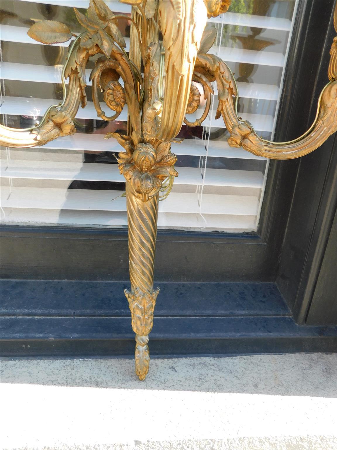 Pair of French Gilt Bronze Three Arm Sconces. Circa 1810 For Sale 10