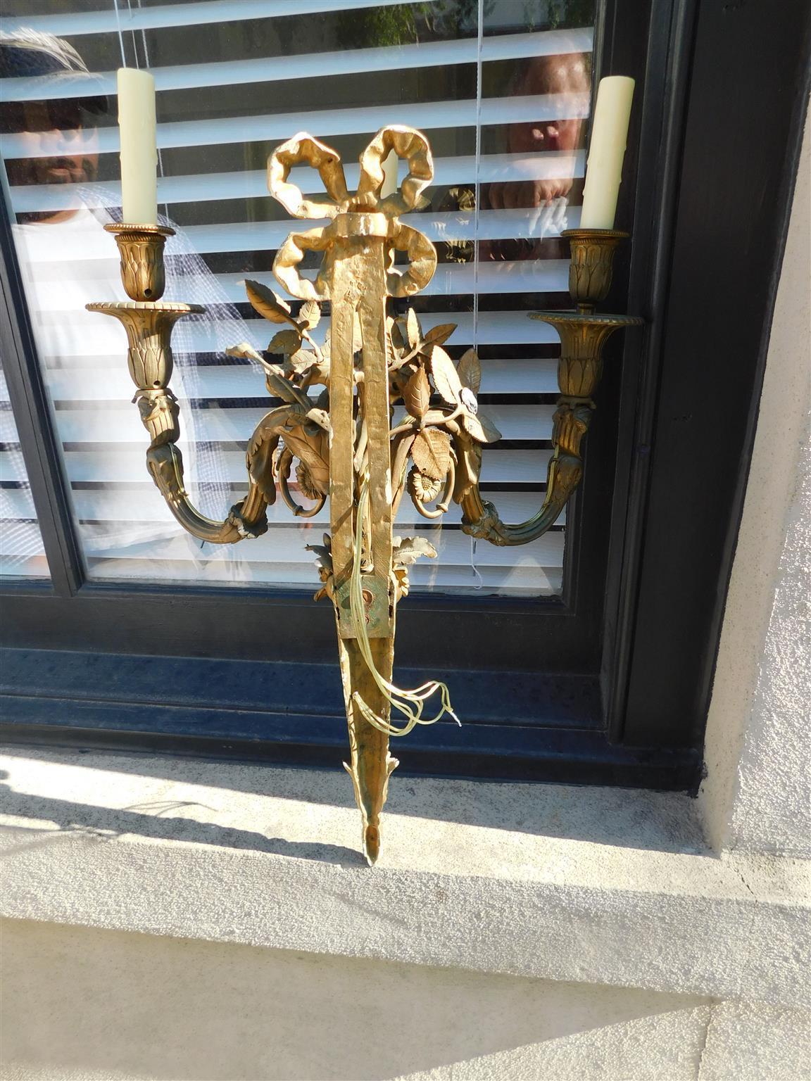 Pair of French Gilt Bronze Three Arm Sconces. Circa 1810 For Sale 11