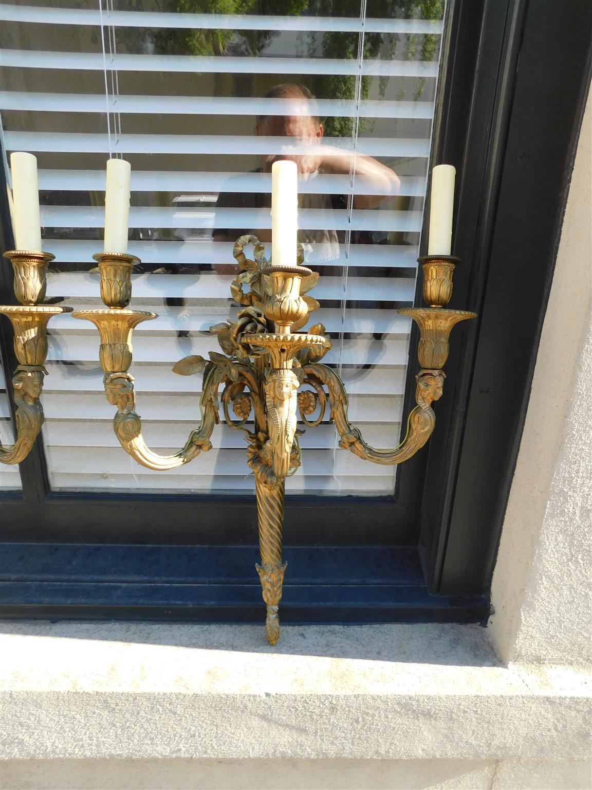 Pair of French Gilt Bronze Three Arm Sconces. Circa 1810 For Sale 1