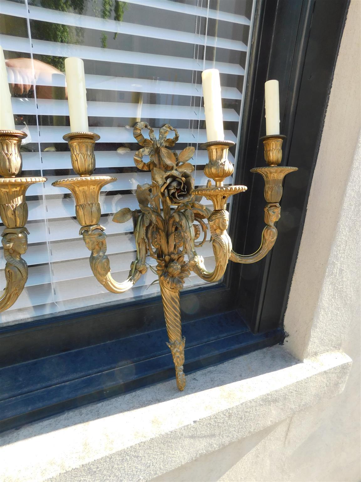 Pair of French Gilt Bronze Three Arm Sconces. Circa 1810 For Sale 2