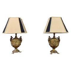 Pair of French Gilt Bronze Urn Lamps with Putti Reliefs c.1900