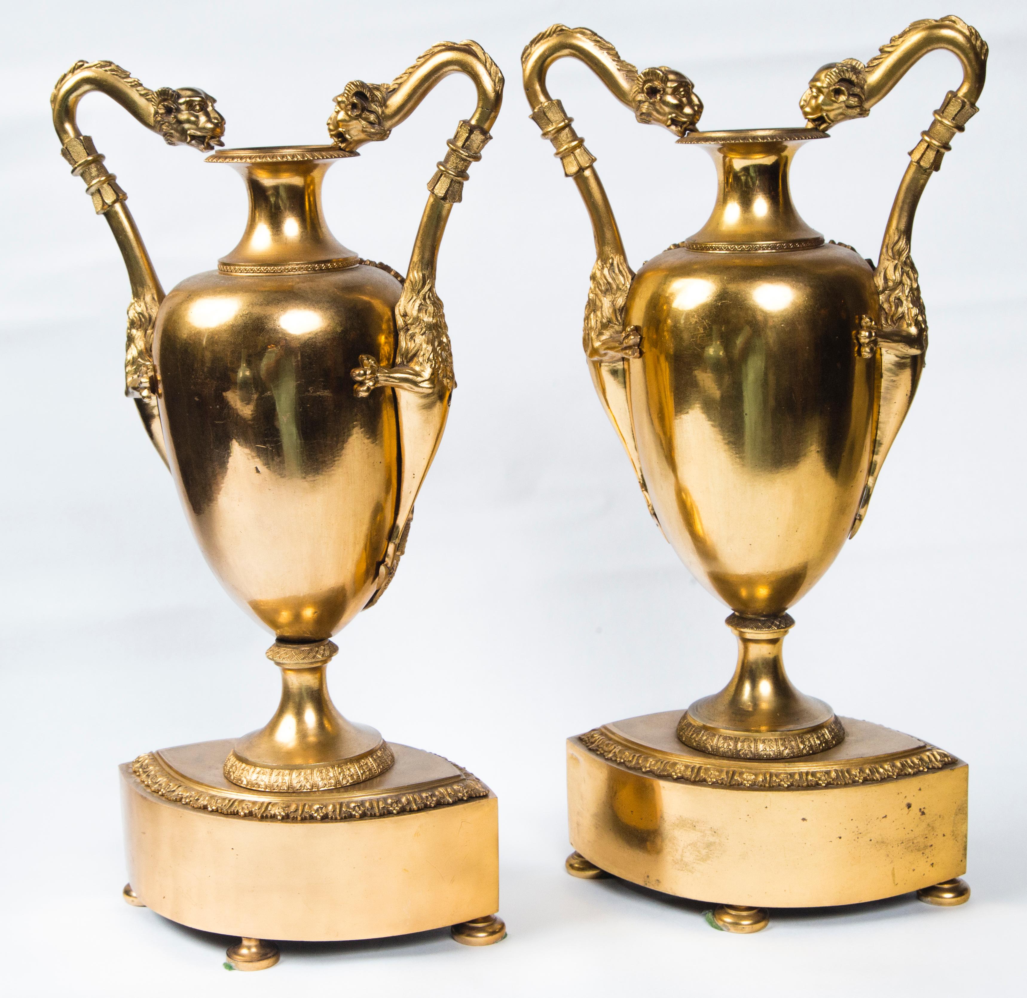 Pair of French Gilt Bronze Urns 1