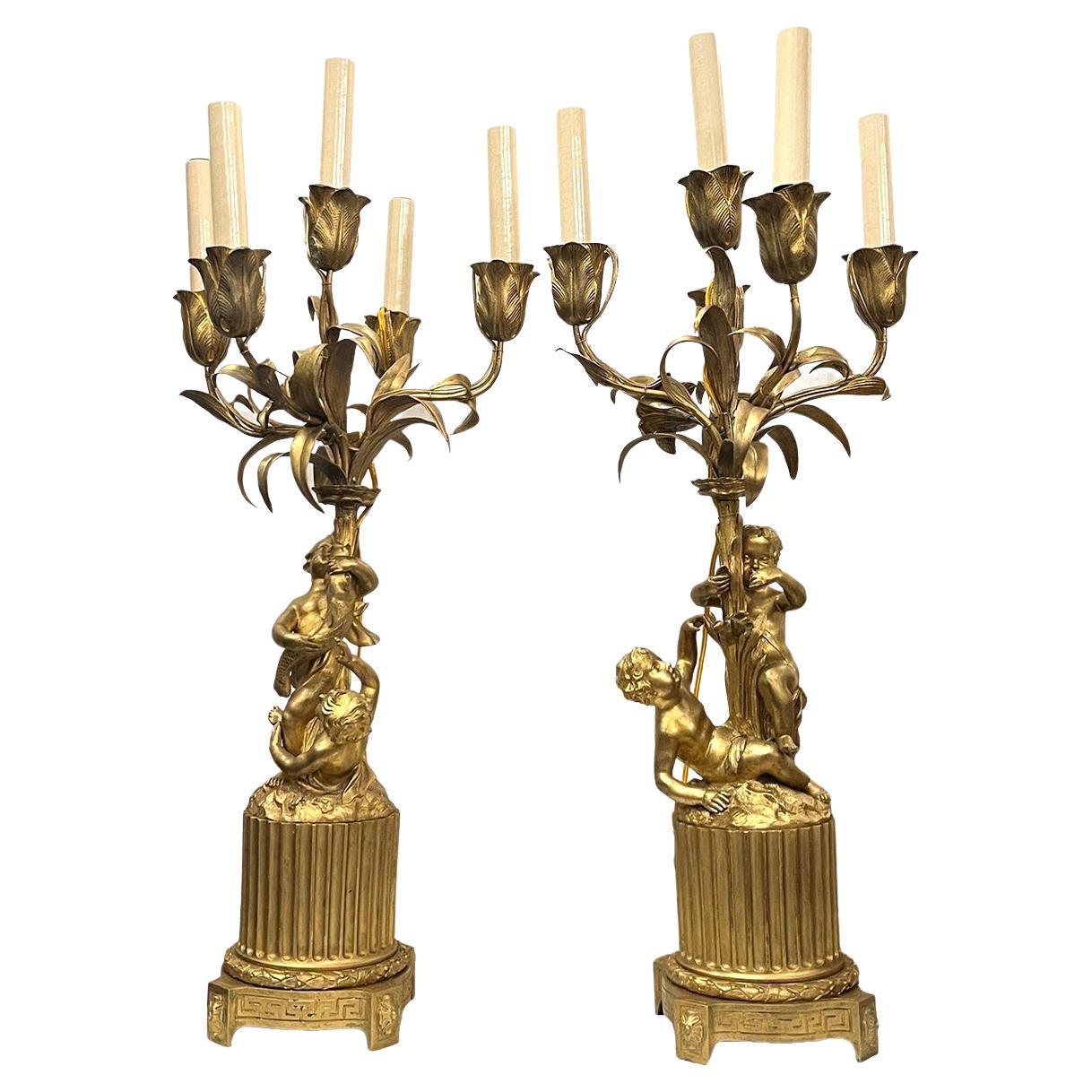 Pair of French Gilt Candelabras