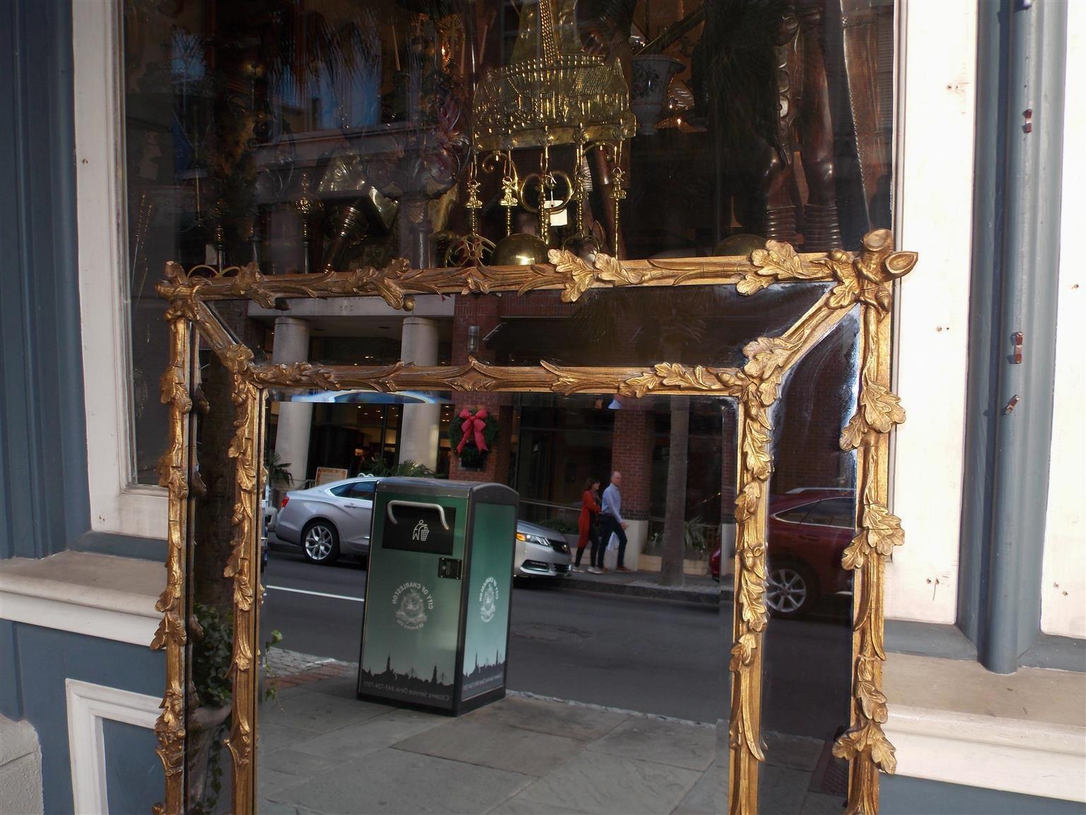 Beveled Pair of French Gilt Carved Wood Foliage and Acorn Motif Wall Mirrors, C. 1840