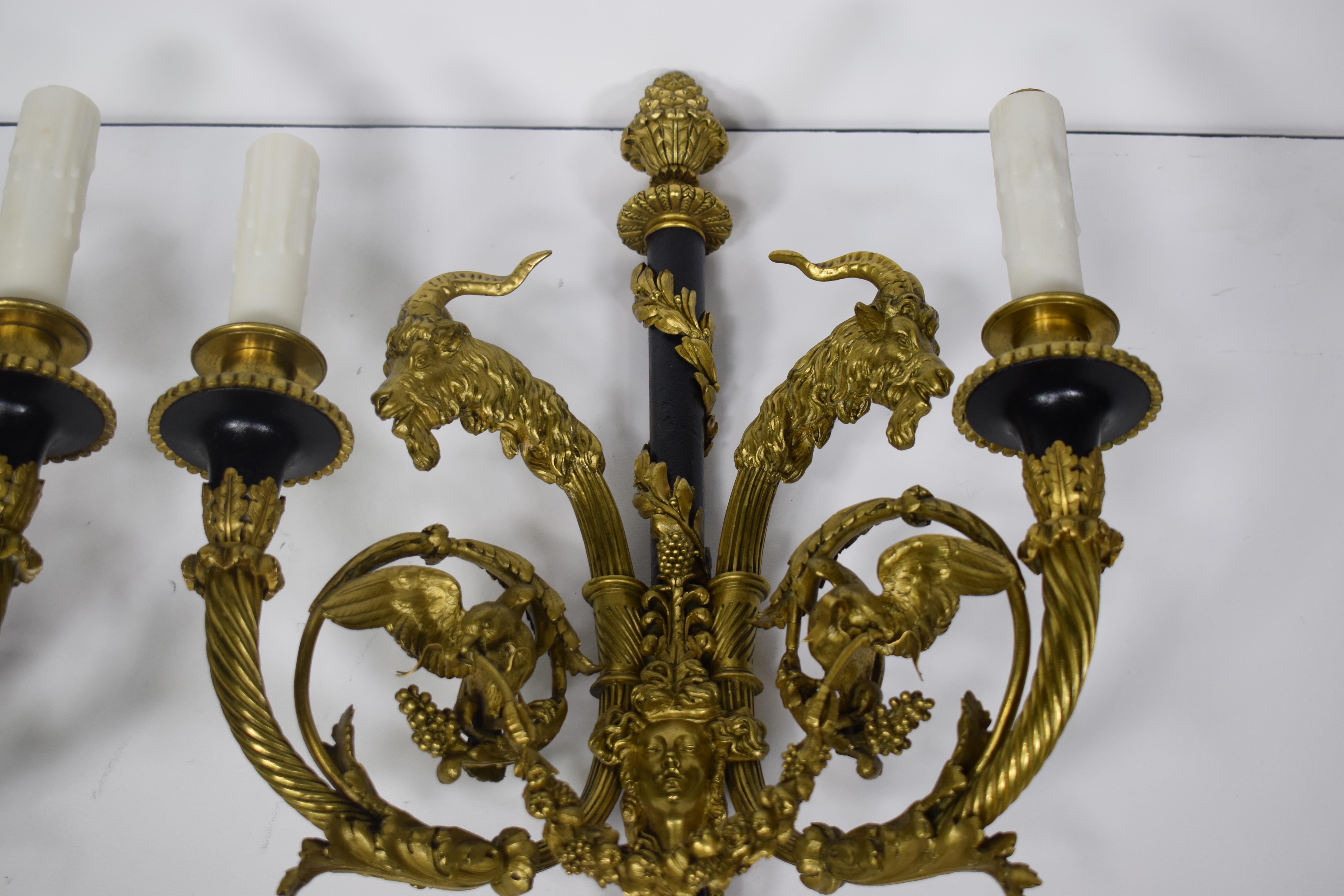 Pair of French Gilt and Enameled Bronze Two-Light Sconces signed Millet a Paris For Sale 6