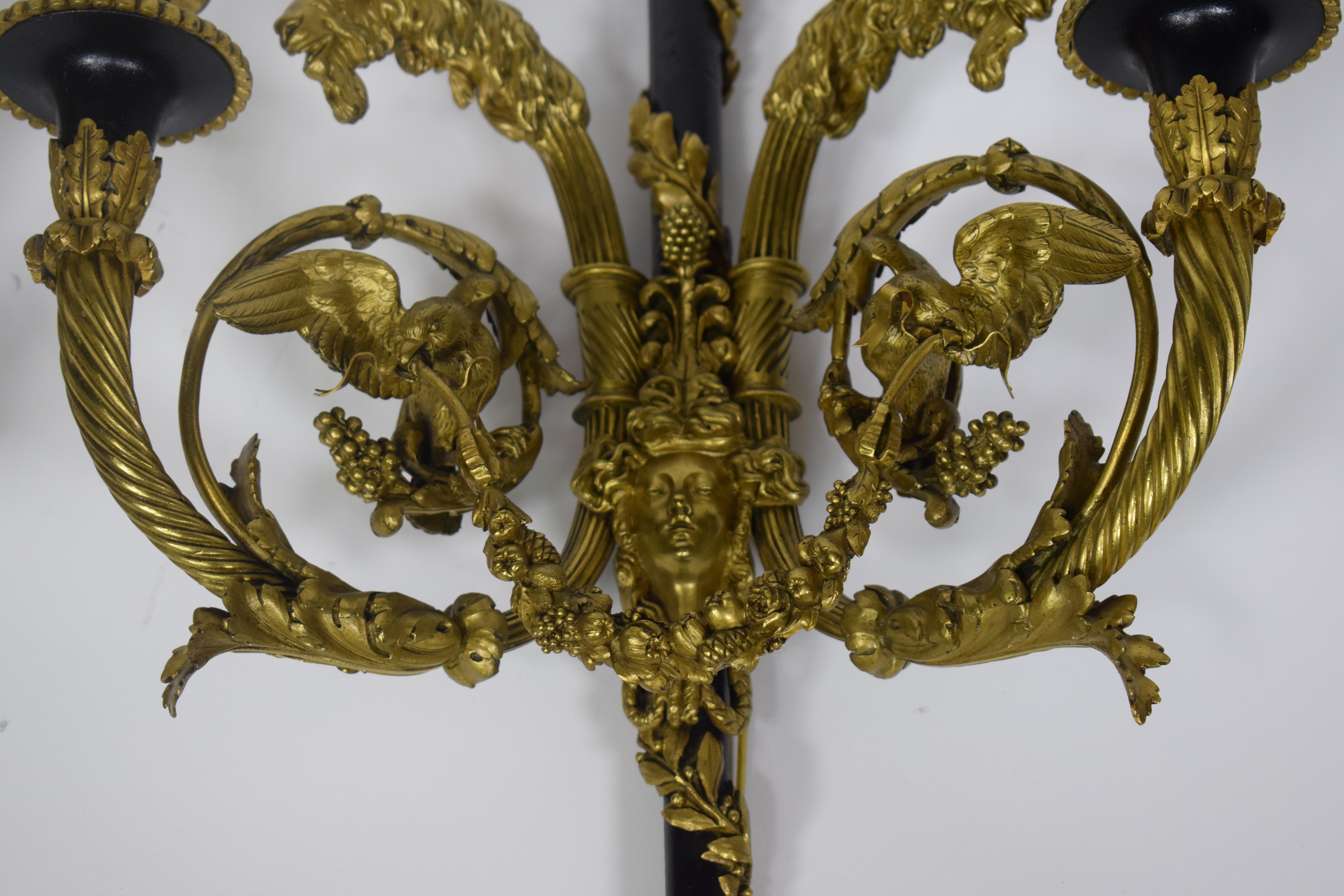 Pair of French Gilt and Enameled Bronze Two-Light Sconces signed Millet a Paris For Sale 7