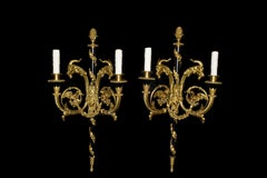 Pair of French Gilt and Enameled Bronze Two-Light Sconces signed Millet a Paris