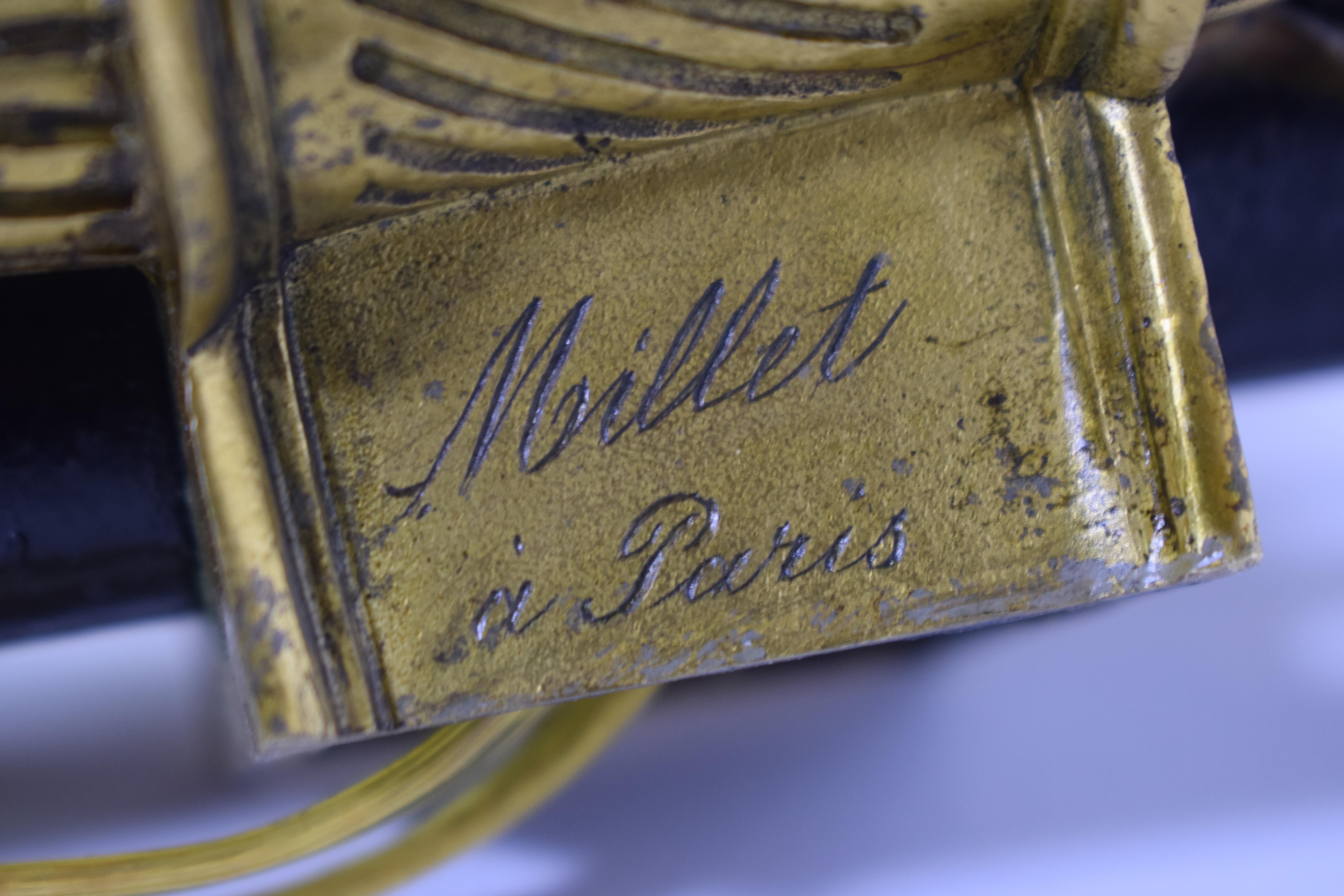 Émaillé Paire d'appliques à deux lumières françaises en bronze doré et émaillé signées Millet à Paris en vente