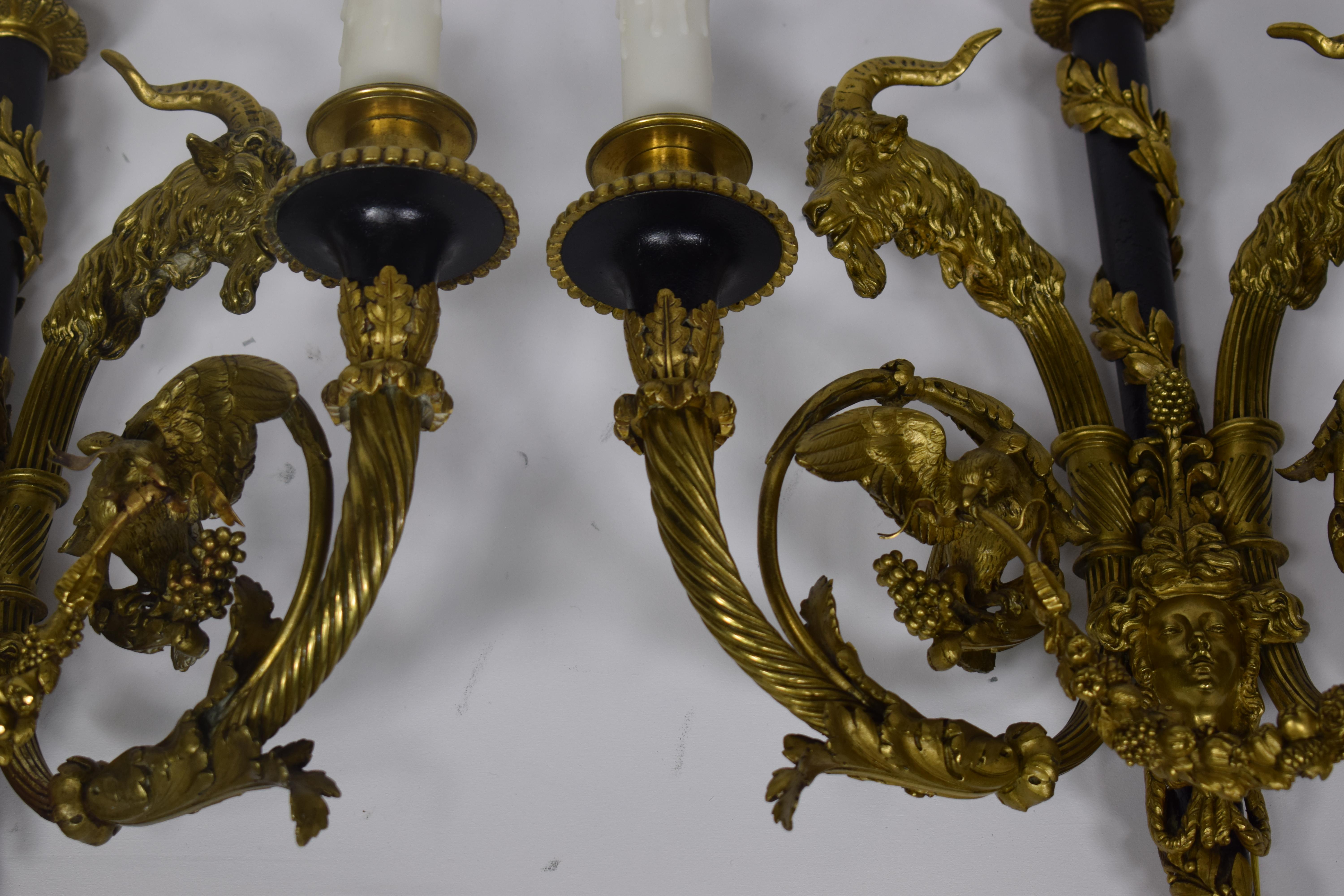 Pair of French Gilt and Enameled Bronze Two-Light Sconces signed Millet a Paris For Sale 4