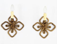 Pair of French Wall Sconces in Gilt Iron with Fleur de Lis Design